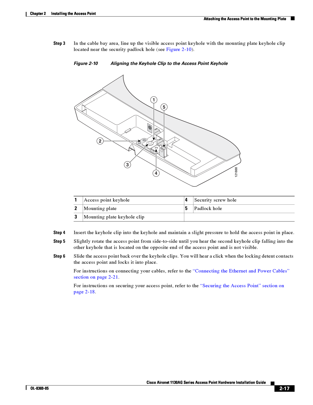 Cisco Systems 1130AG manual 2-17, 10 Aligning the Keyhole Clip to the Access Point Keyhole 