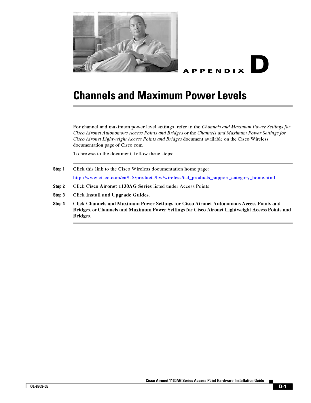 Cisco Systems 1130AG manual Channels and Maximum Power Levels 