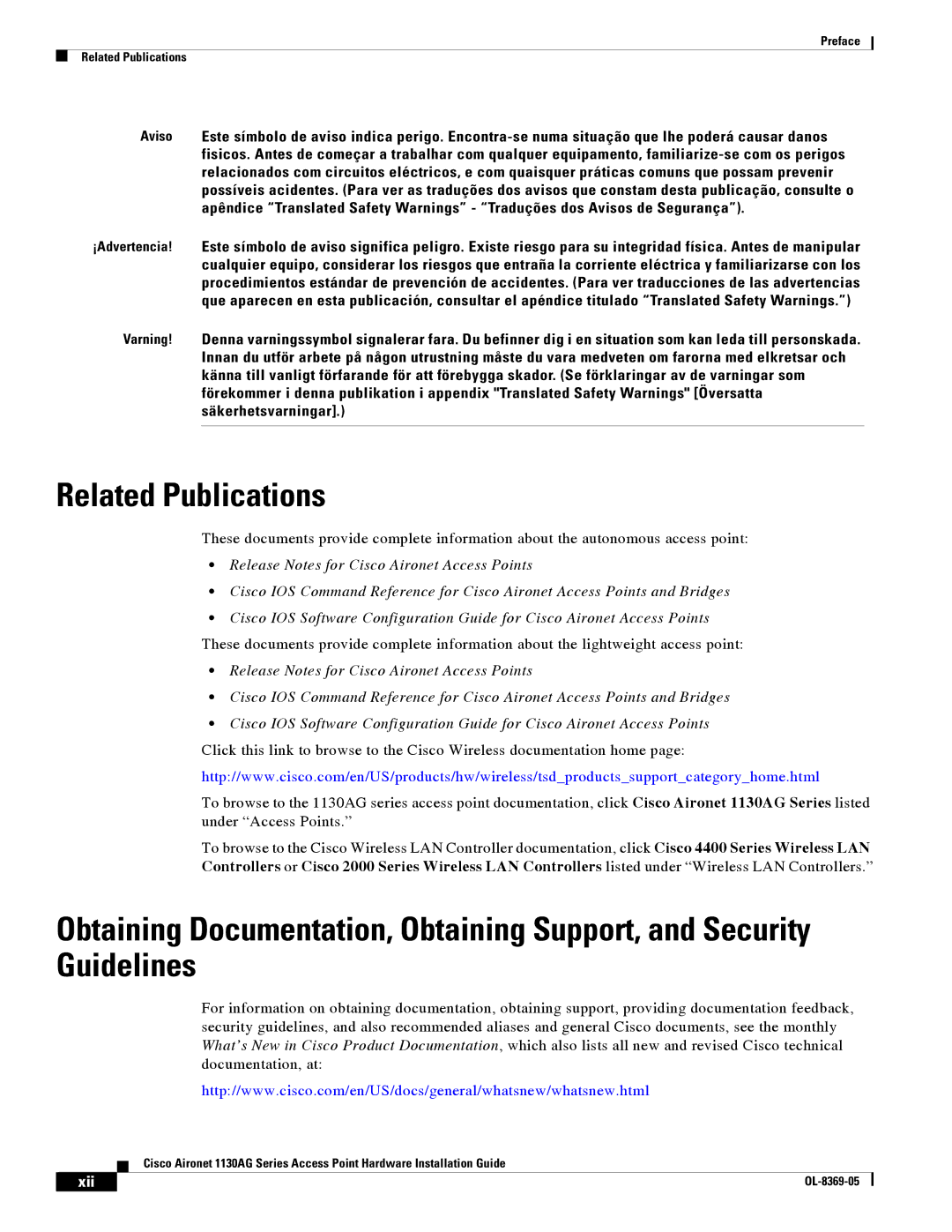 Cisco Systems 1130AG manual Related Publications 