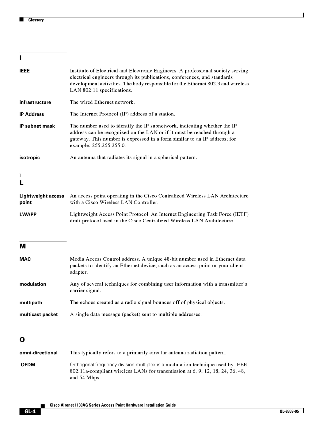 Cisco Systems 1130AG manual GL-4 