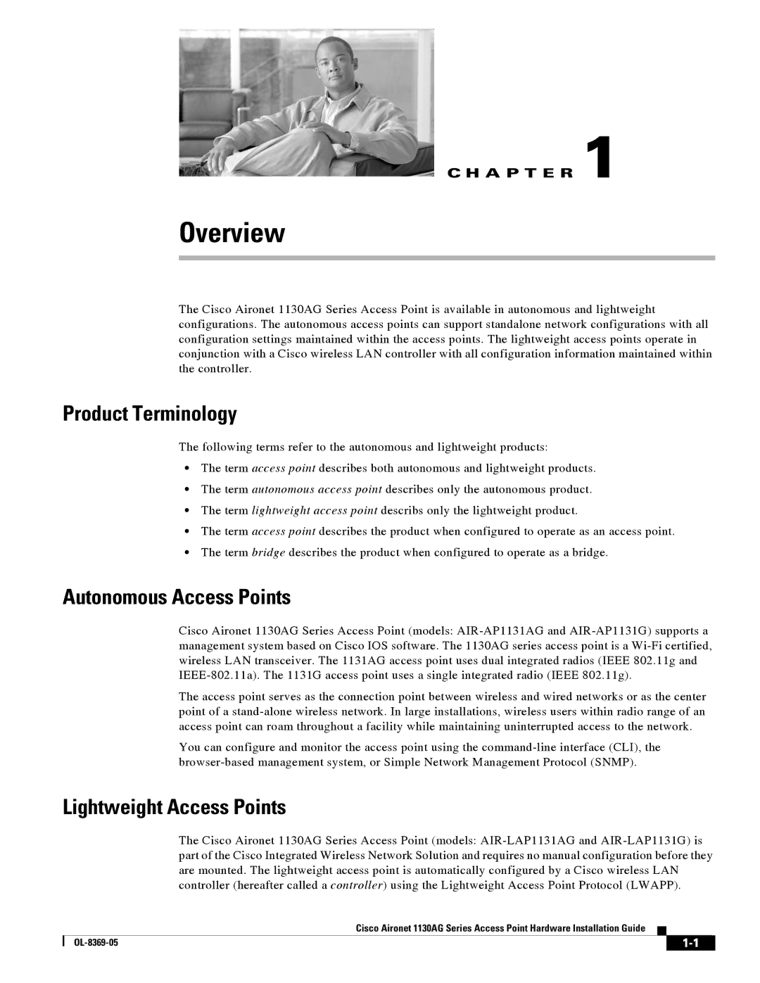 Cisco Systems 1130AG manual Overview, Product Terminology, Autonomous Access Points, Lightweight Access Points 