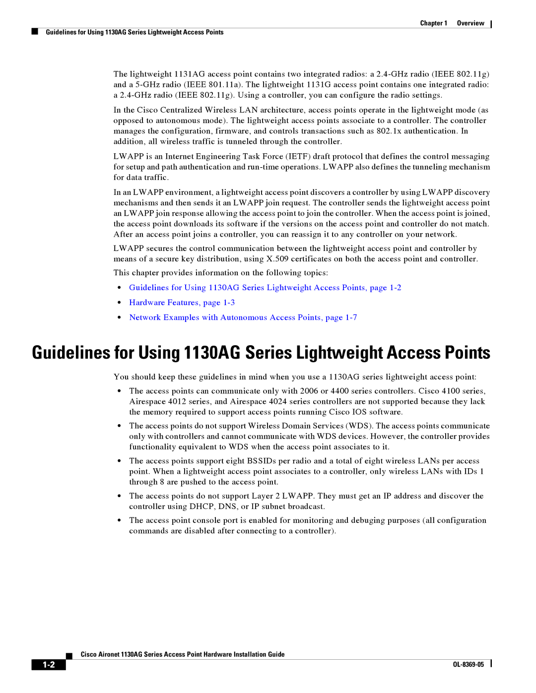 Cisco Systems manual Guidelines for Using 1130AG Series Lightweight Access Points 