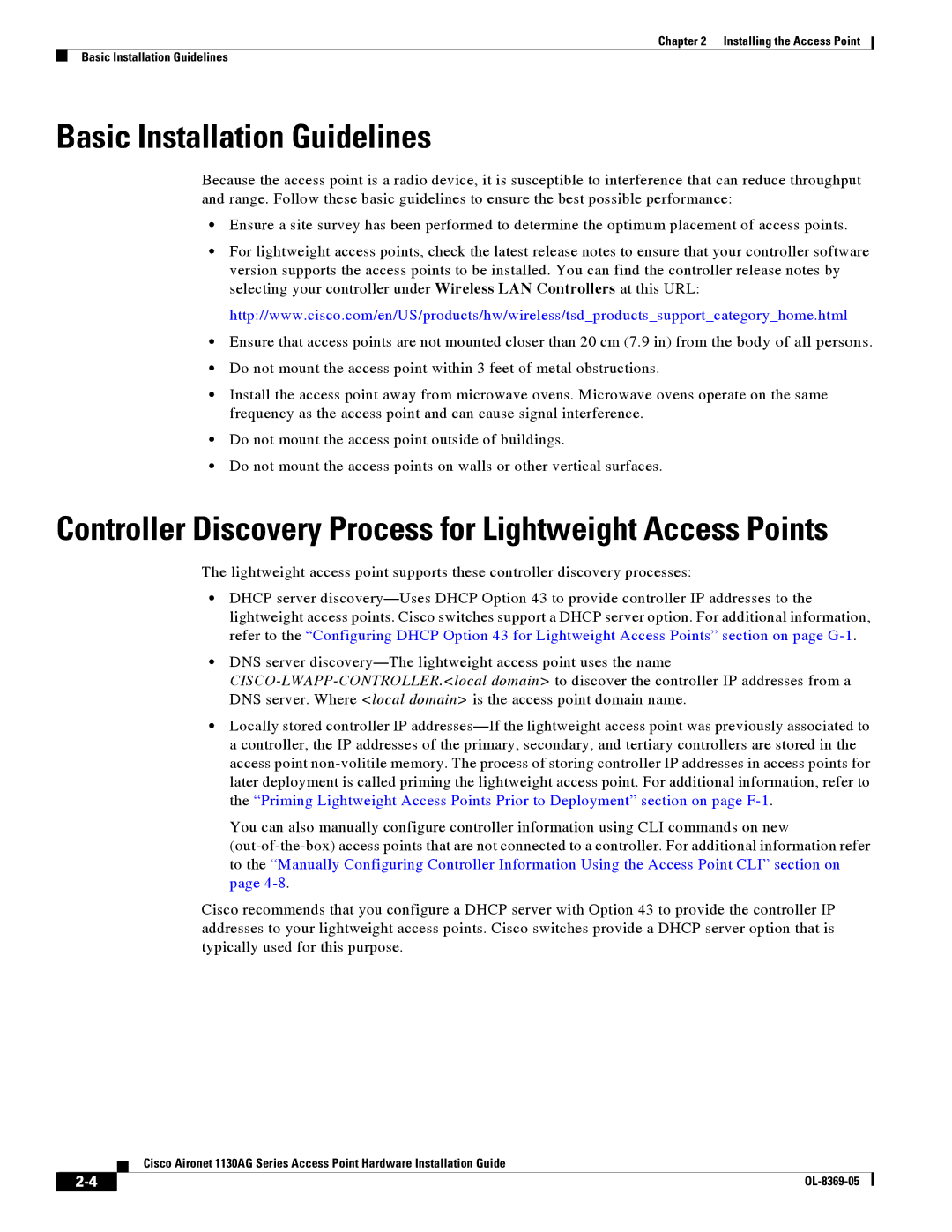 Cisco Systems 1130AG manual Basic Installation Guidelines, Controller Discovery Process for Lightweight Access Points 