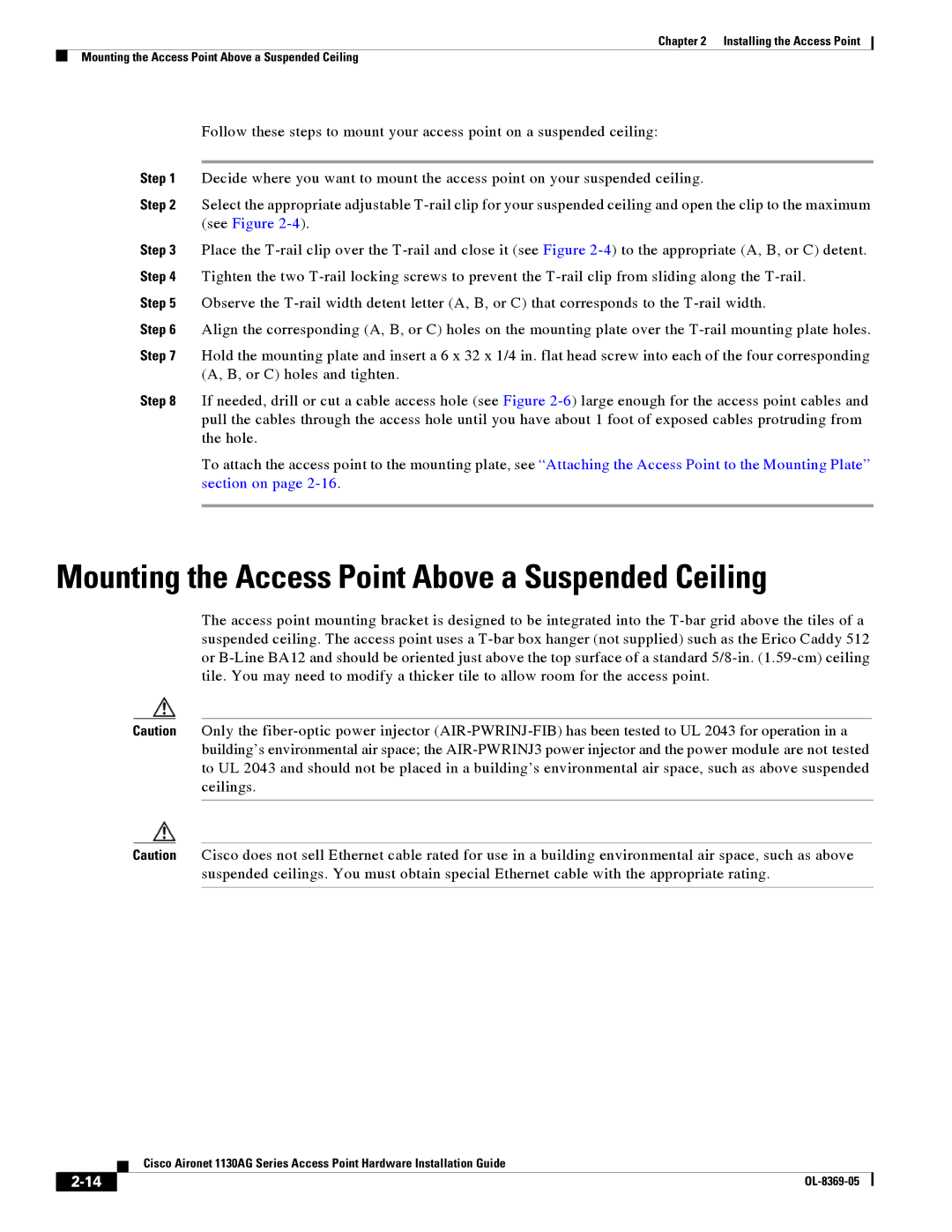 Cisco Systems 1130AG manual Mounting the Access Point Above a Suspended Ceiling 