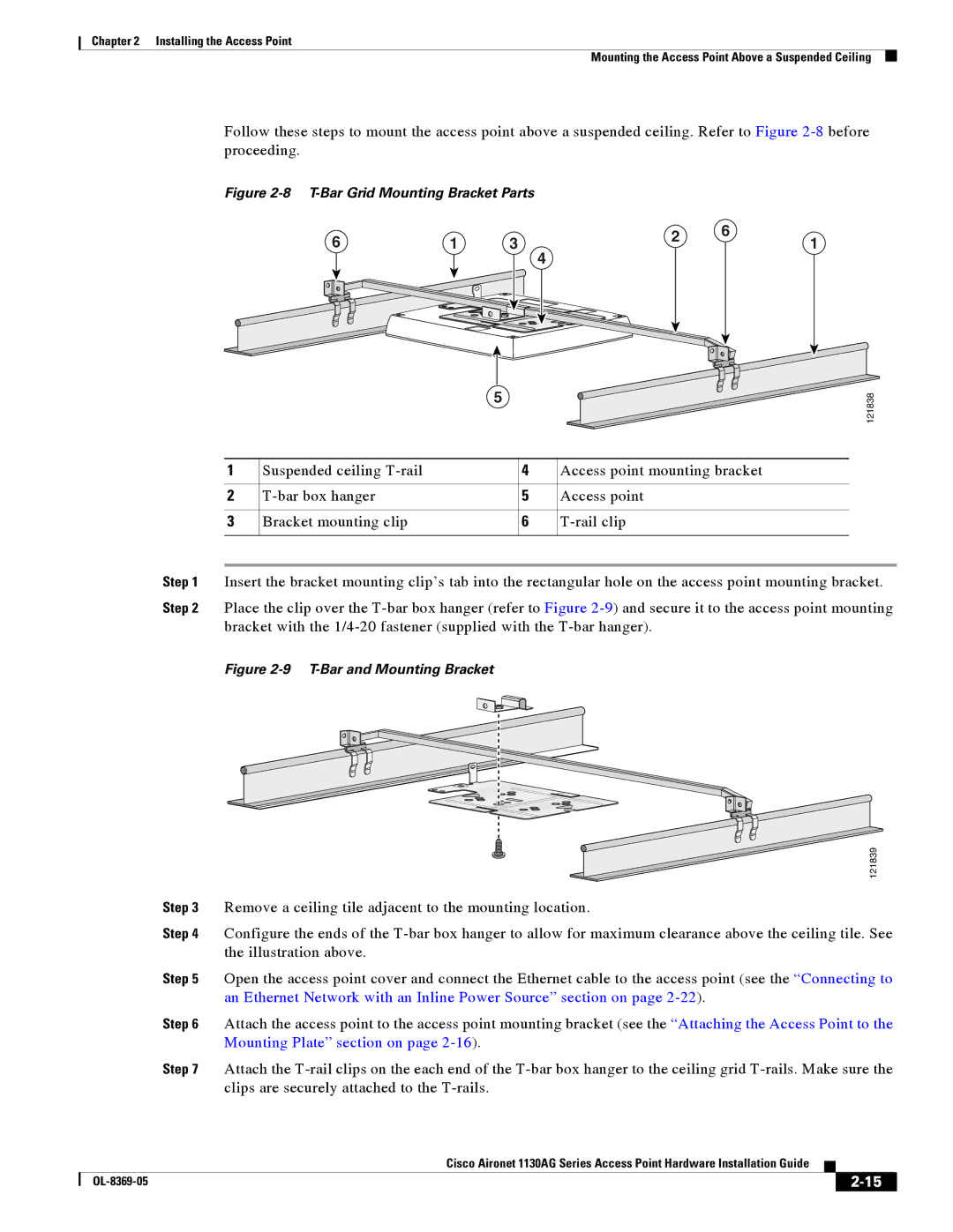 Cisco Systems 1130AG manual T-Bar Grid Mounting Bracket Parts 