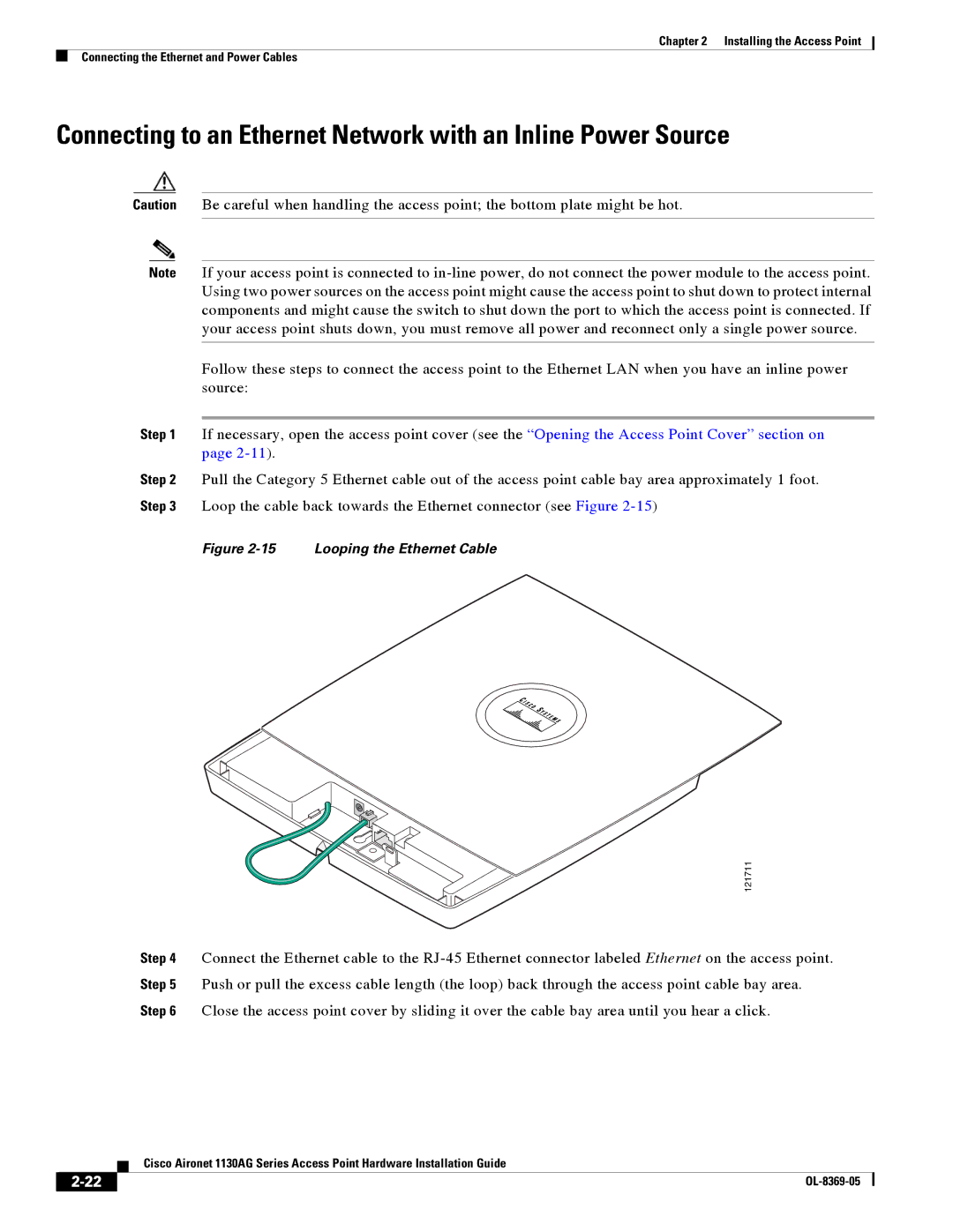 Cisco Systems 1130AG manual Looping the Ethernet Cable 