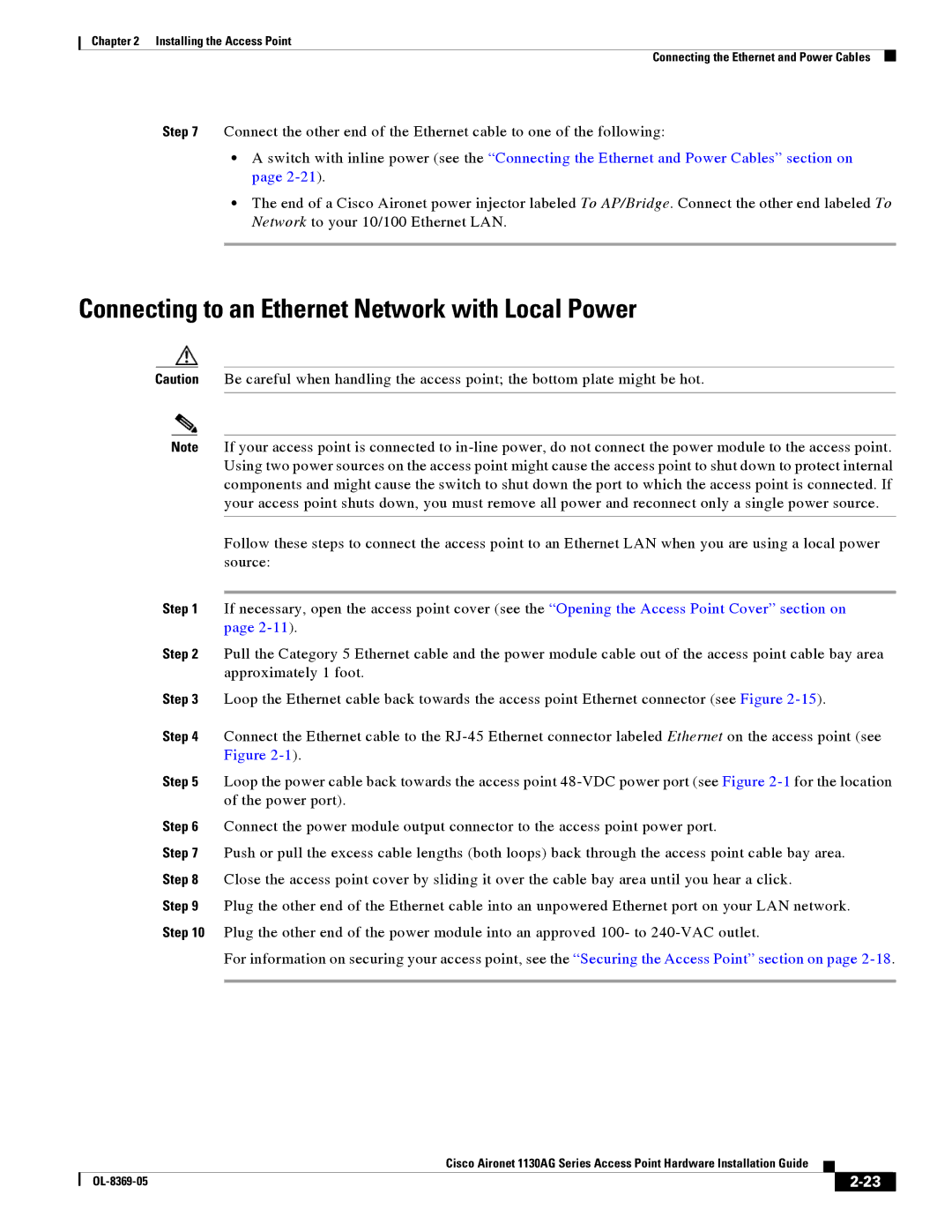 Cisco Systems 1130AG manual Connecting to an Ethernet Network with Local Power 