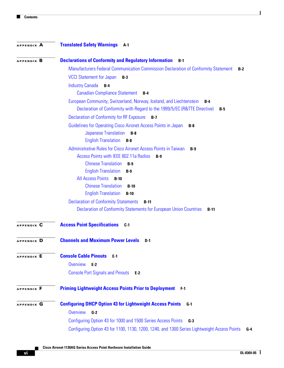 Cisco Systems 1130AG manual Declarations of Conformity and Regulatory Information B-1 