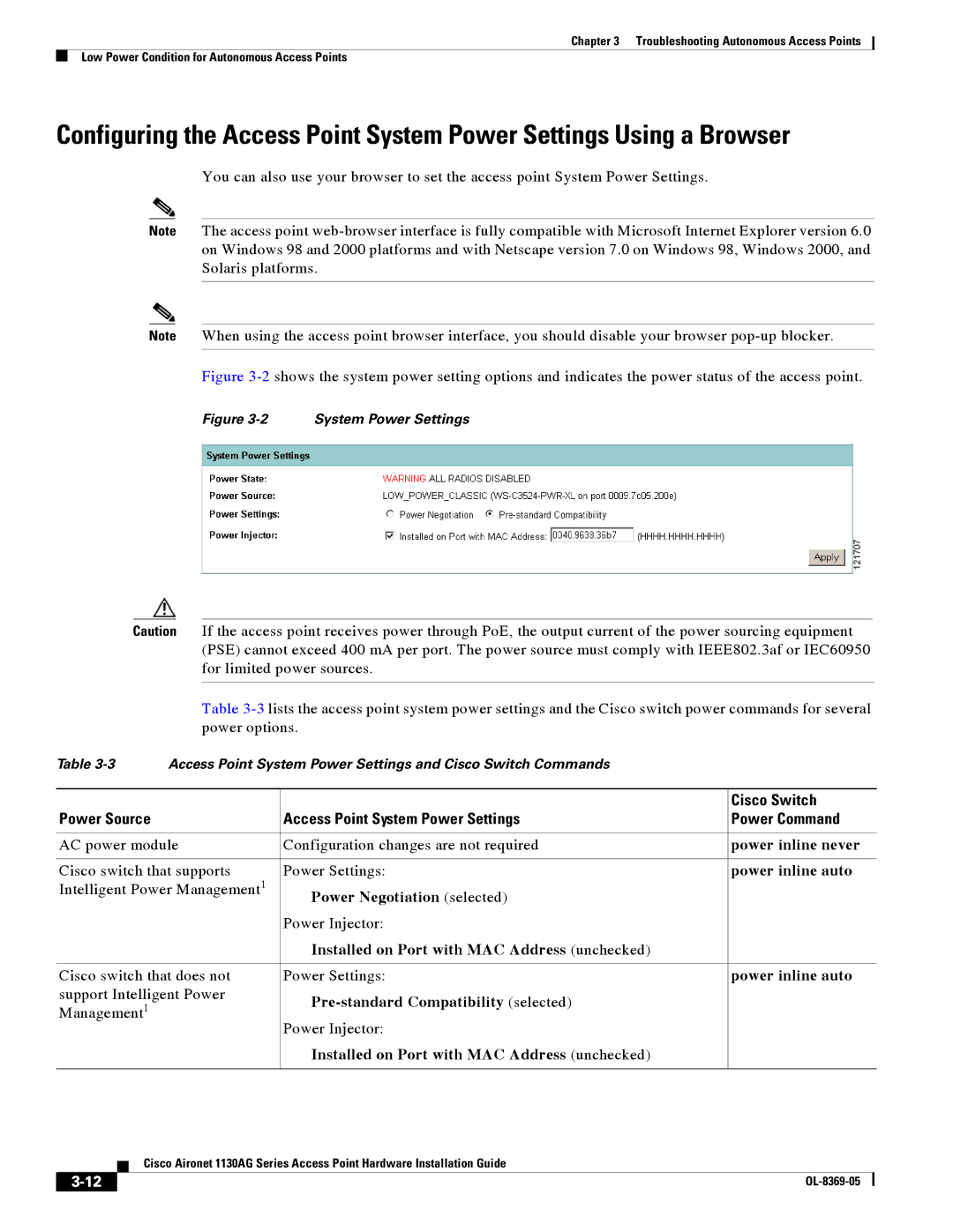 Cisco Systems 1130AG manual Power Negotiation selected 