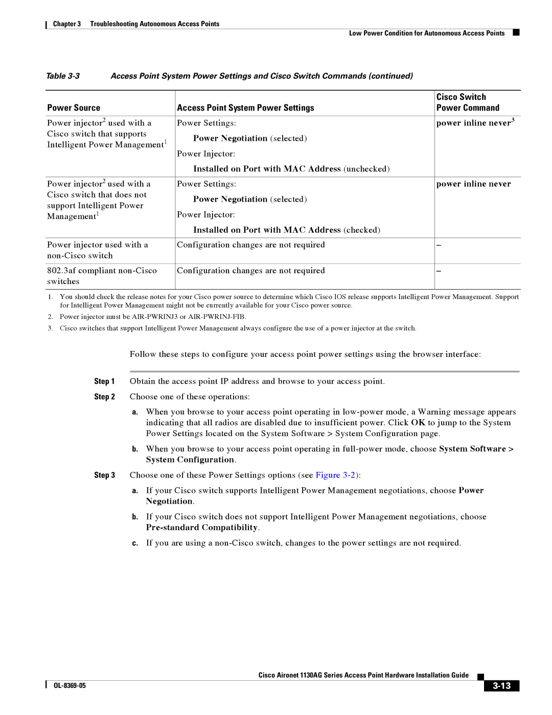 Cisco Systems 1130AG manual Power inline never3 