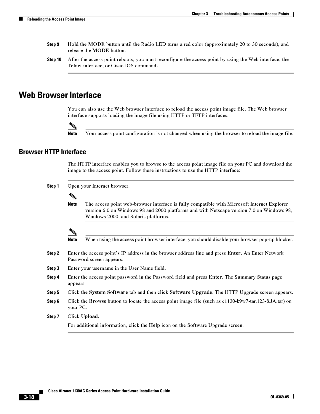 Cisco Systems 1130AG manual Web Browser Interface, Browser Http Interface 