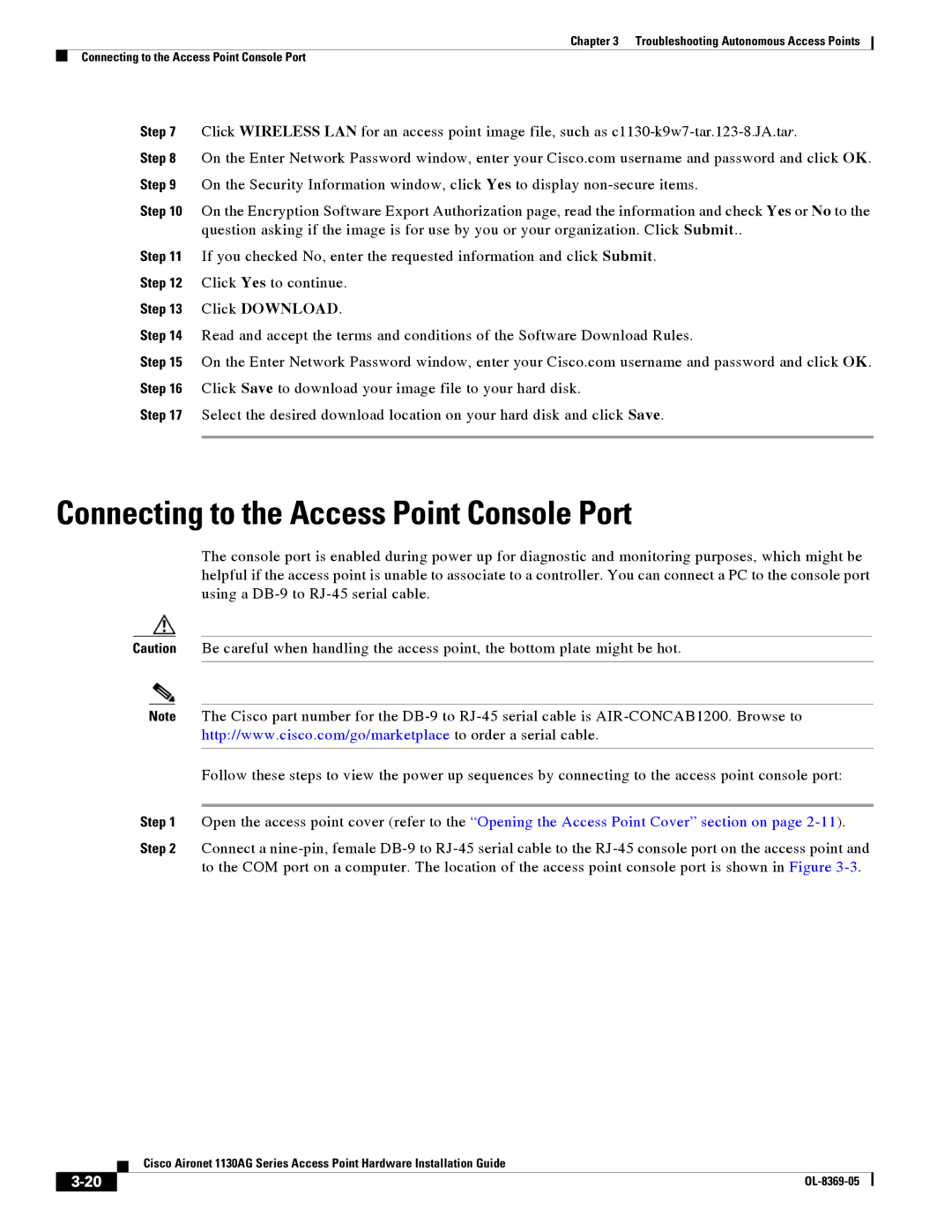 Cisco Systems 1130AG manual Connecting to the Access Point Console Port 