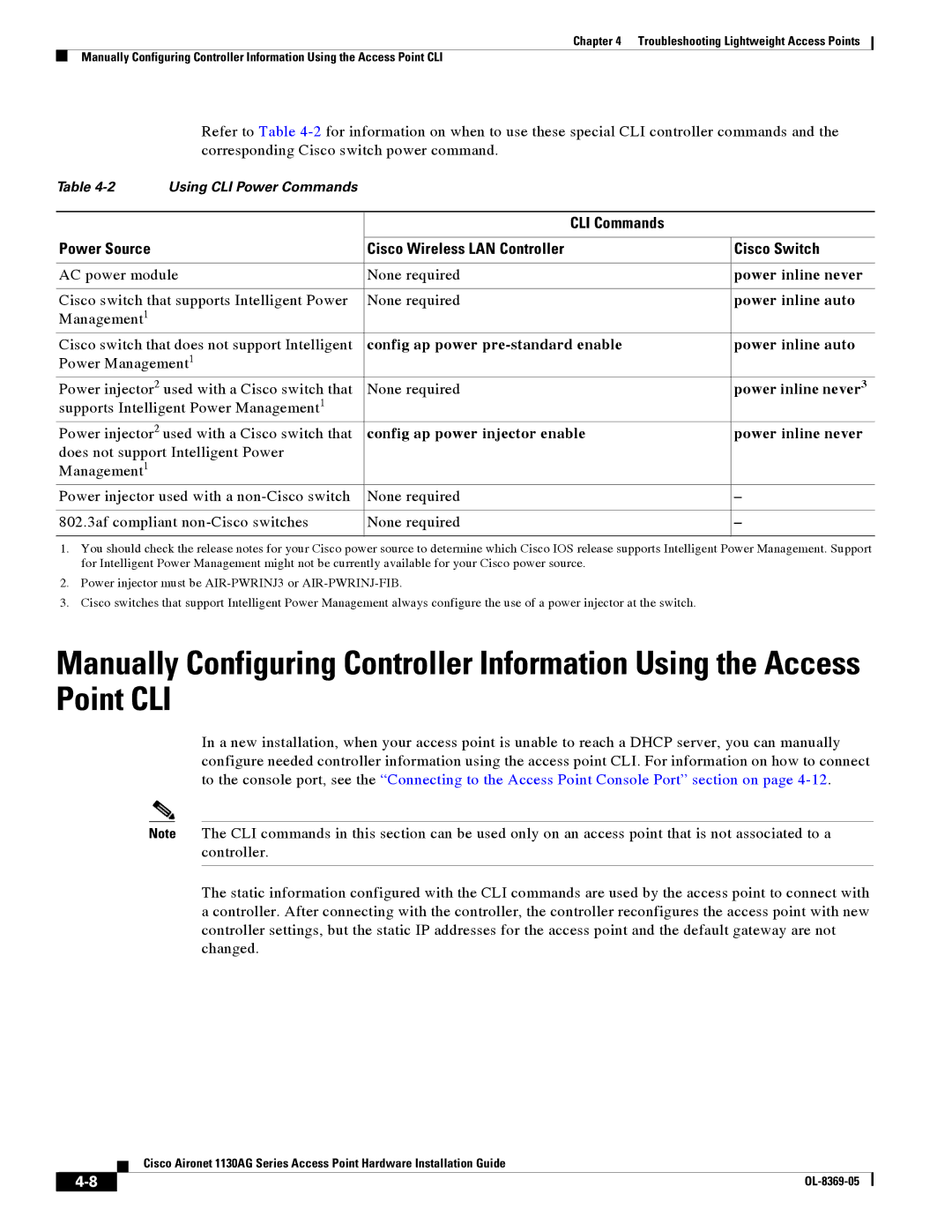 Cisco Systems 1130AG manual Config ap power pre-standard enable Power inline auto 