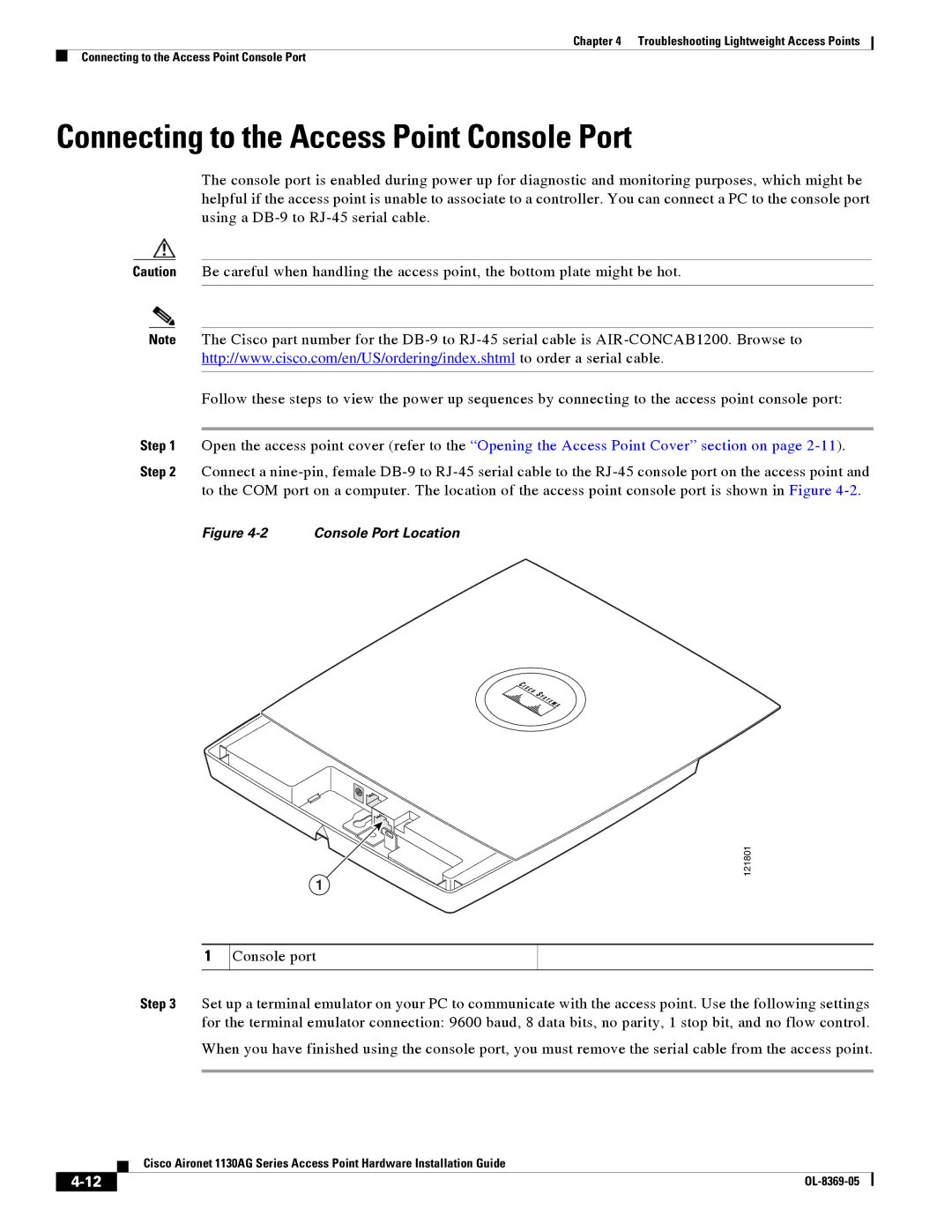 Cisco Systems 1130AG manual Connecting to the Access Point Console Port 