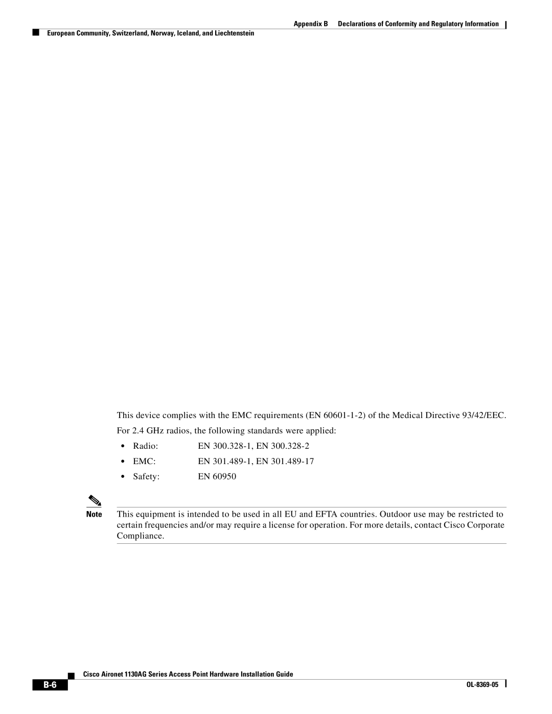 Cisco Systems 1130AG appendix Emc, EN 301.489-1, EN, Safety 