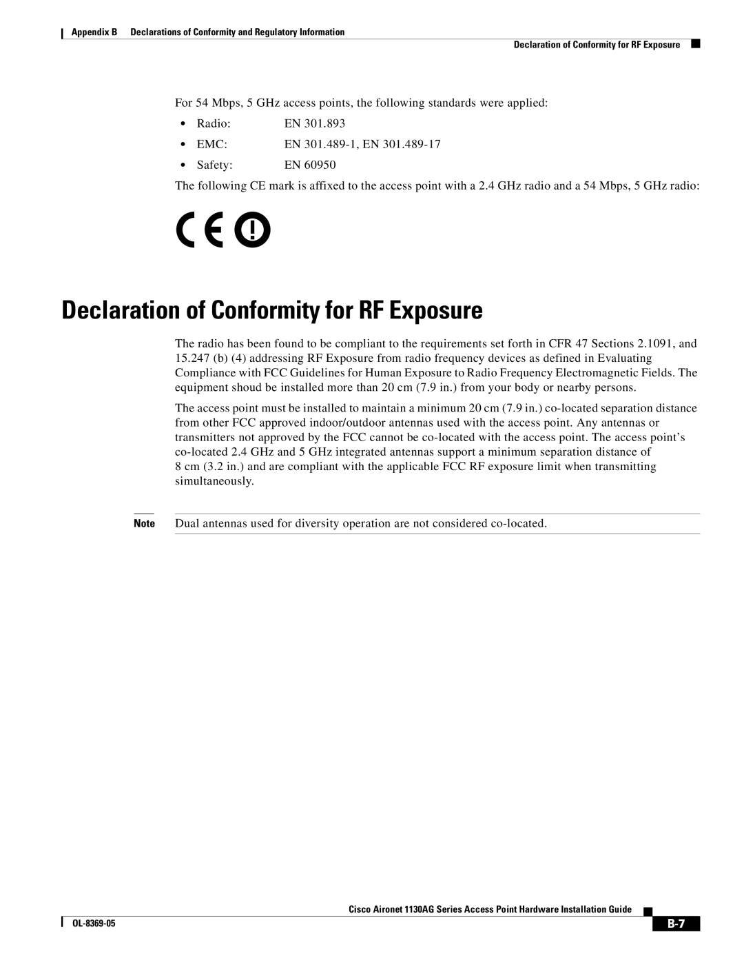 Cisco Systems 1130AG appendix Declaration of Conformity for RF Exposure 