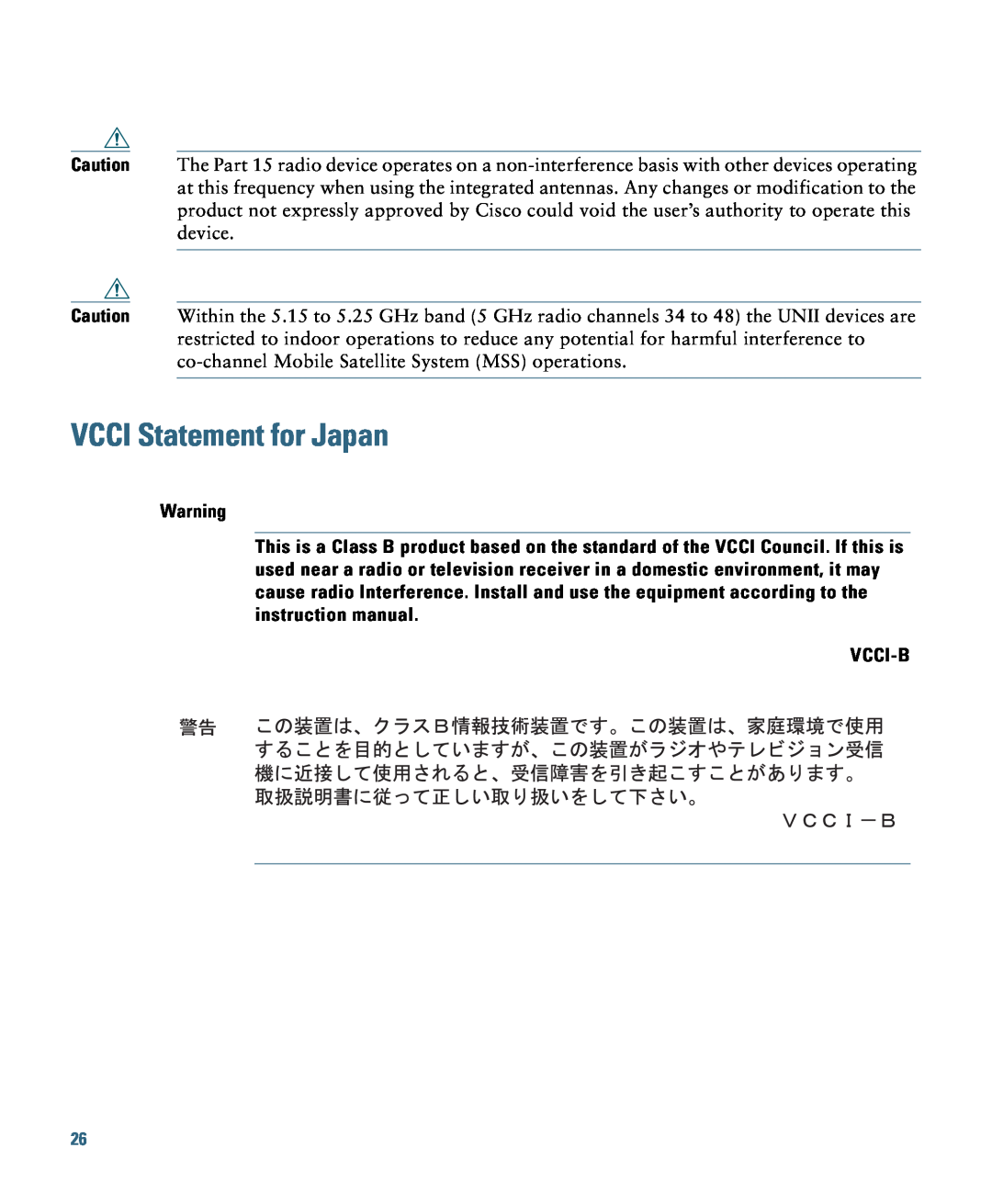 Cisco Systems 1140 specifications VCCI Statement for Japan 