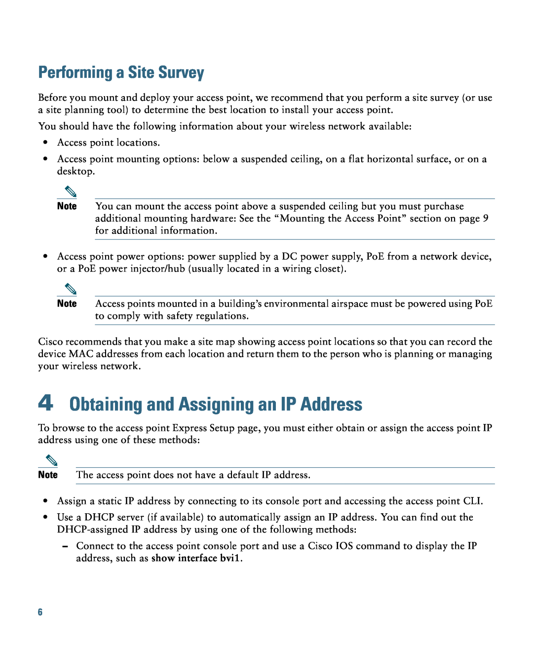 Cisco Systems 1140 specifications Obtaining and Assigning an IP Address, Performing a Site Survey 