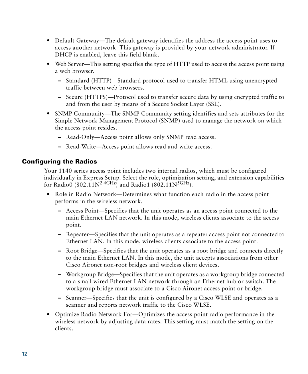 Cisco Systems 1140 specifications Configuring the Radios 