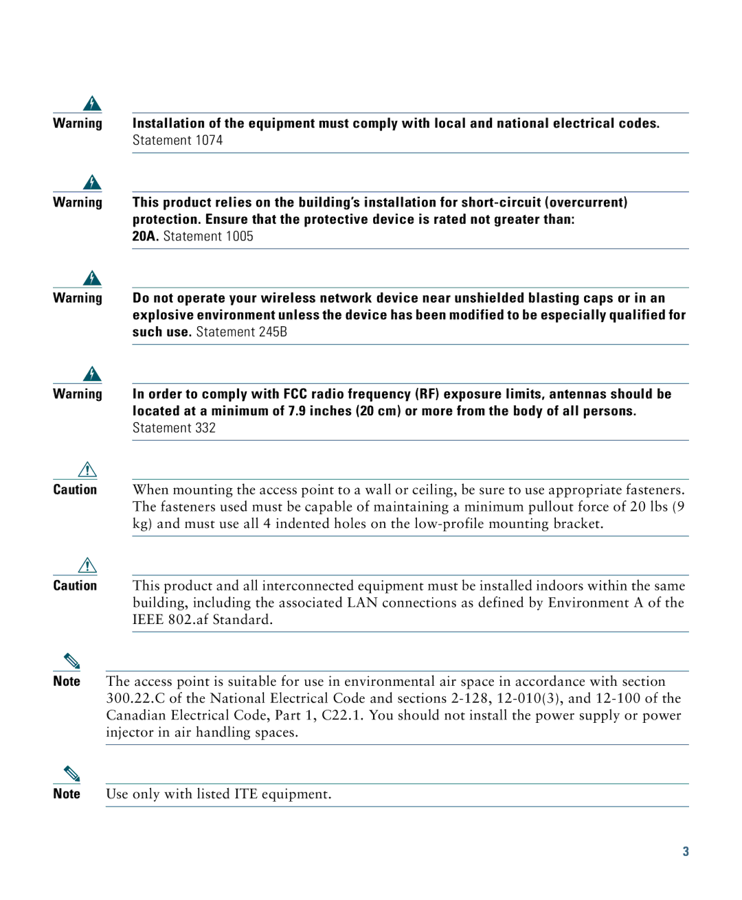 Cisco Systems 1140 specifications 20A. Statement 