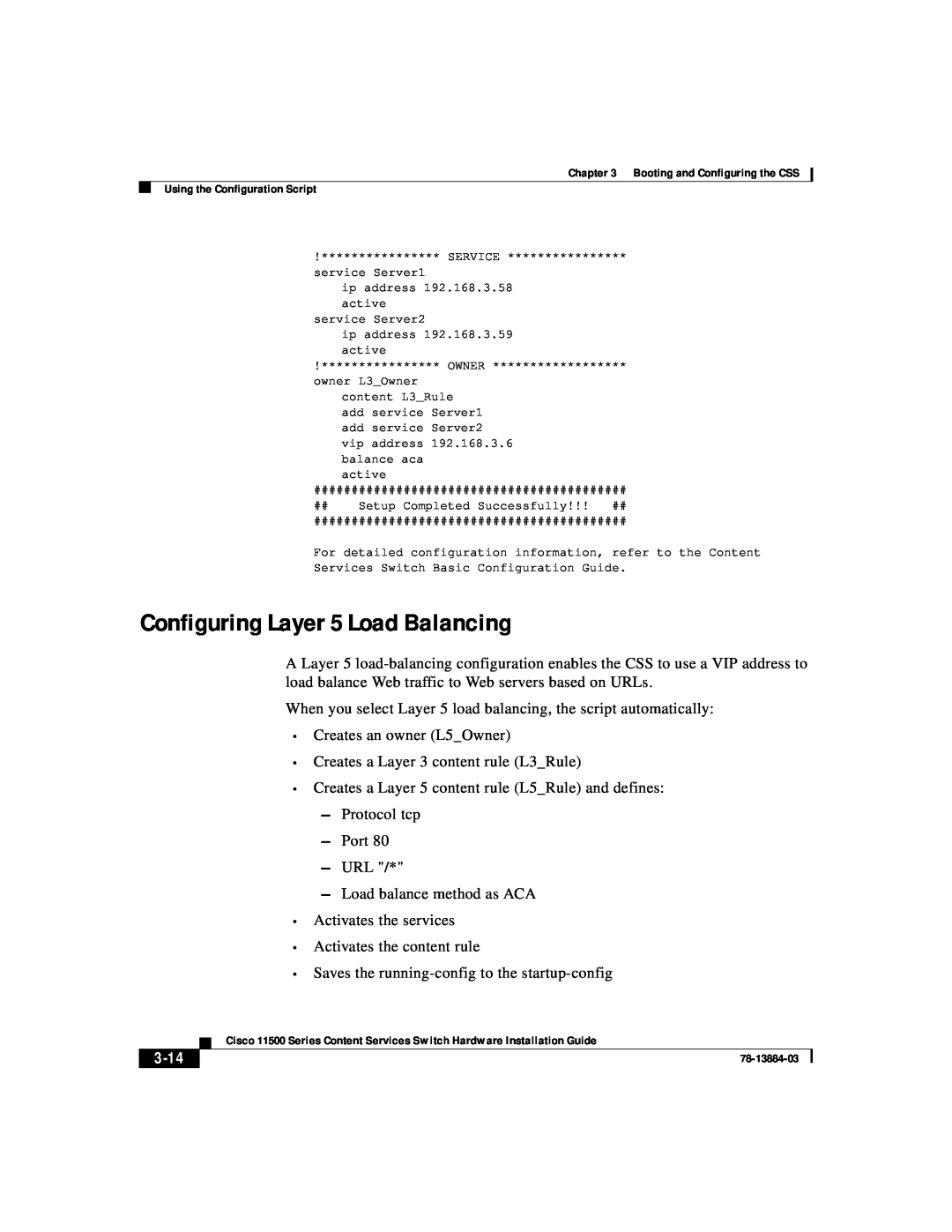 Cisco Systems 11500 Series manual Configuring Layer 5 Load Balancing, 3-14 