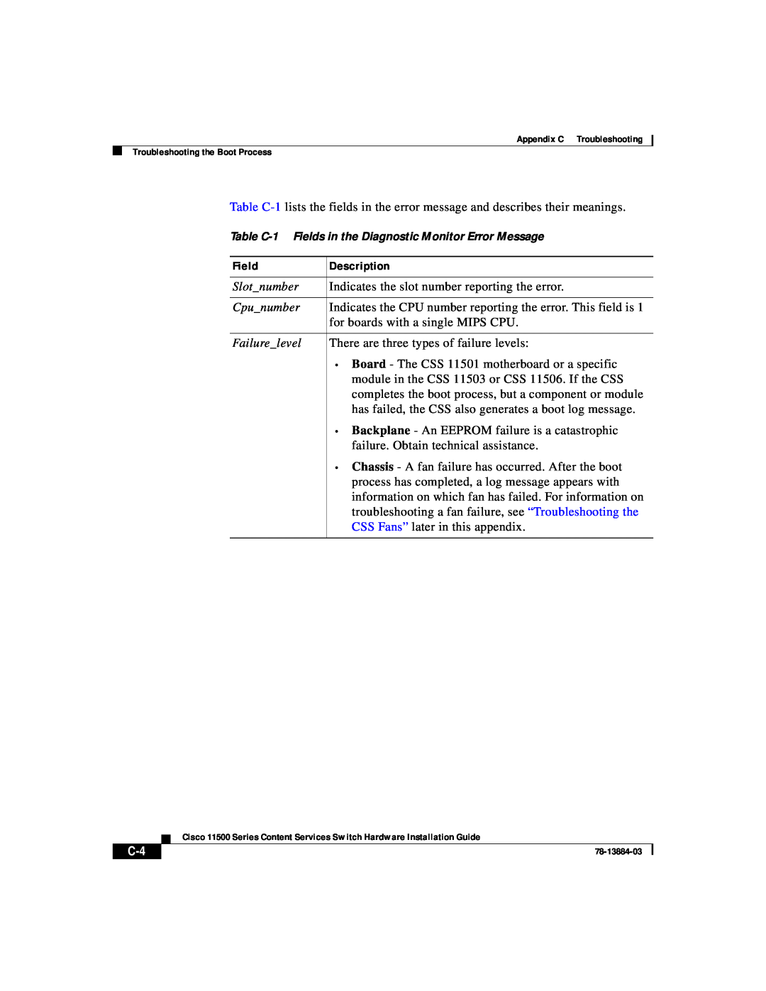 Cisco Systems 11500 Series manual Field, Description 