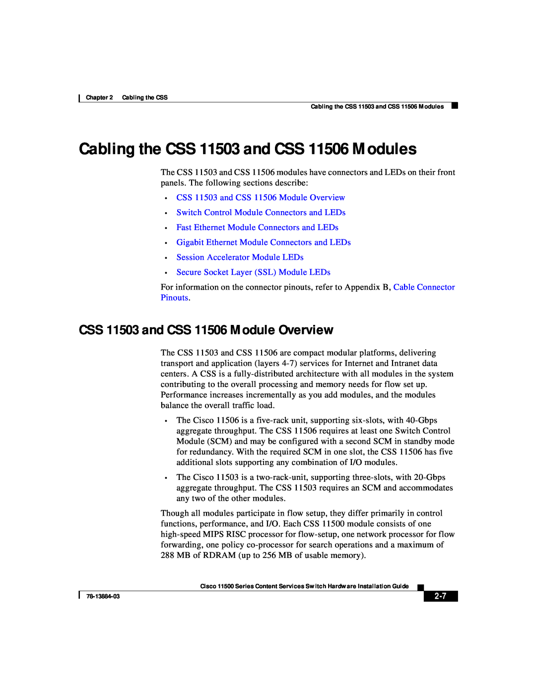 Cisco Systems 11500 Series manual CSS 11503 and CSS 11506 Module Overview, Cabling the CSS 11503 and CSS 11506 Modules 