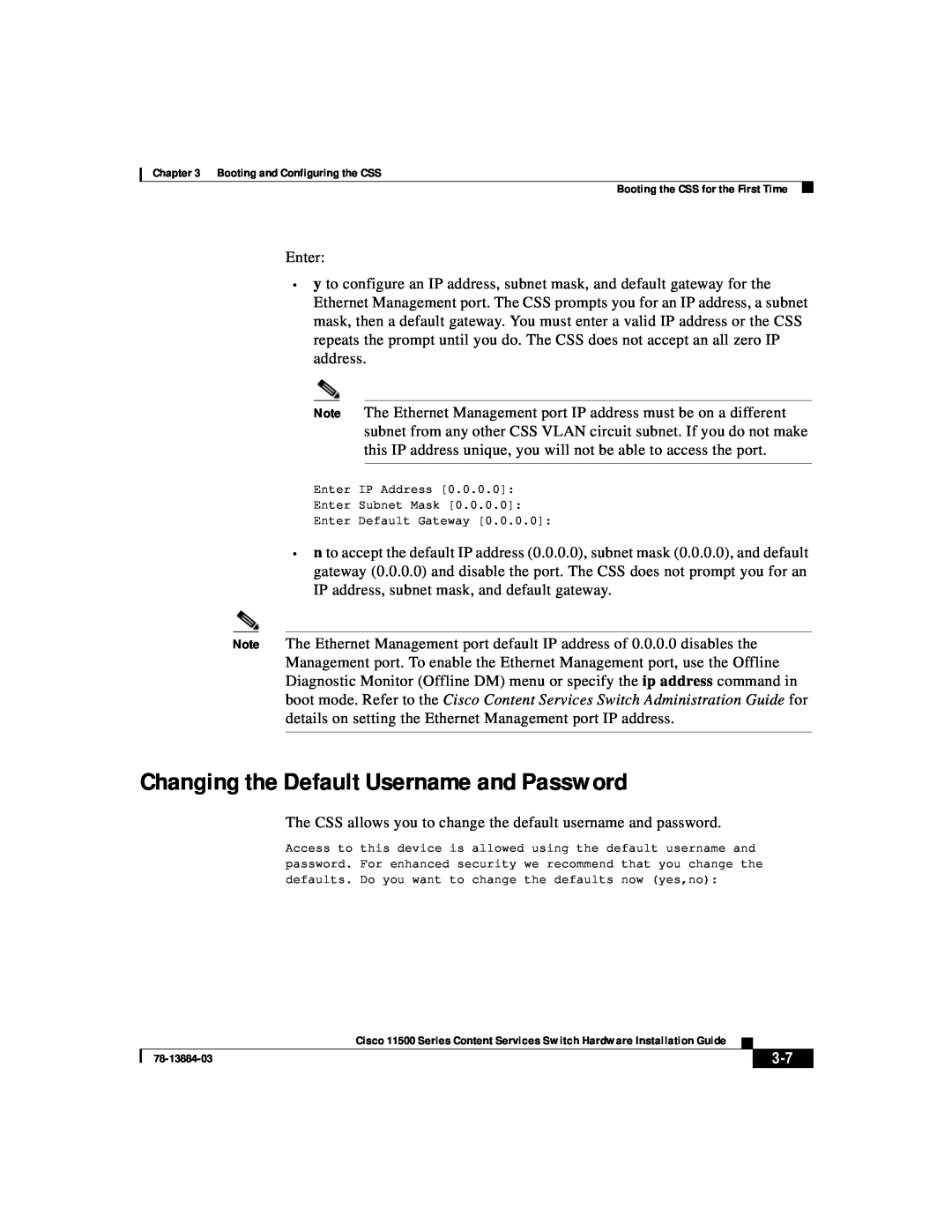 Cisco Systems 11500 Series manual Changing the Default Username and Password 