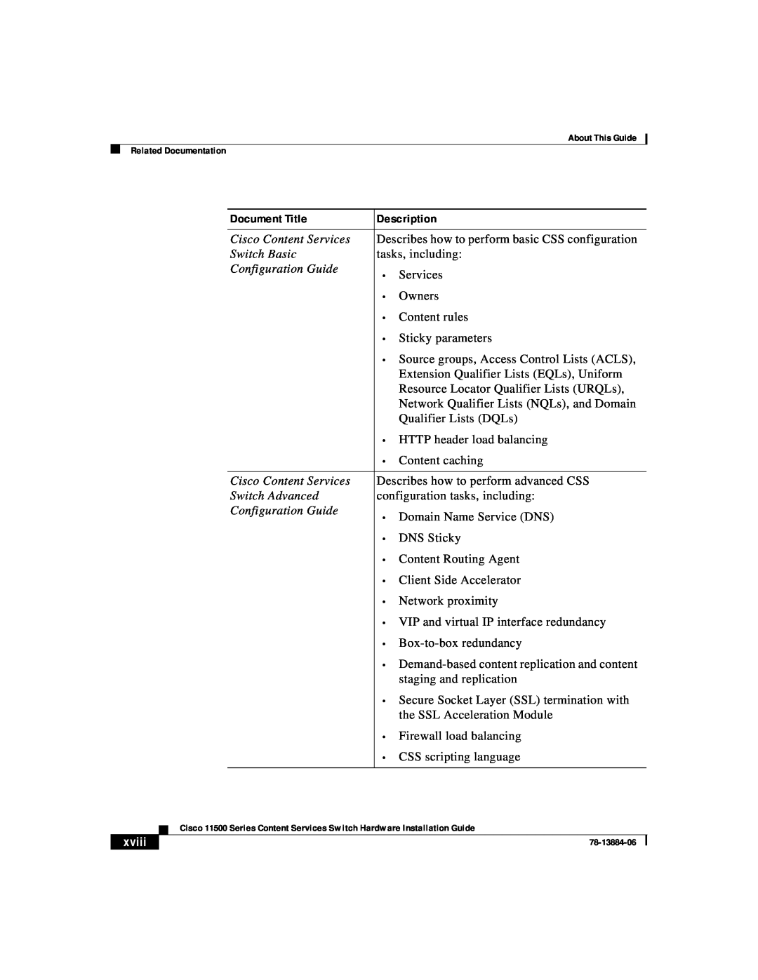 Cisco Systems 11500 Series manual Document Title, Description, xviii 