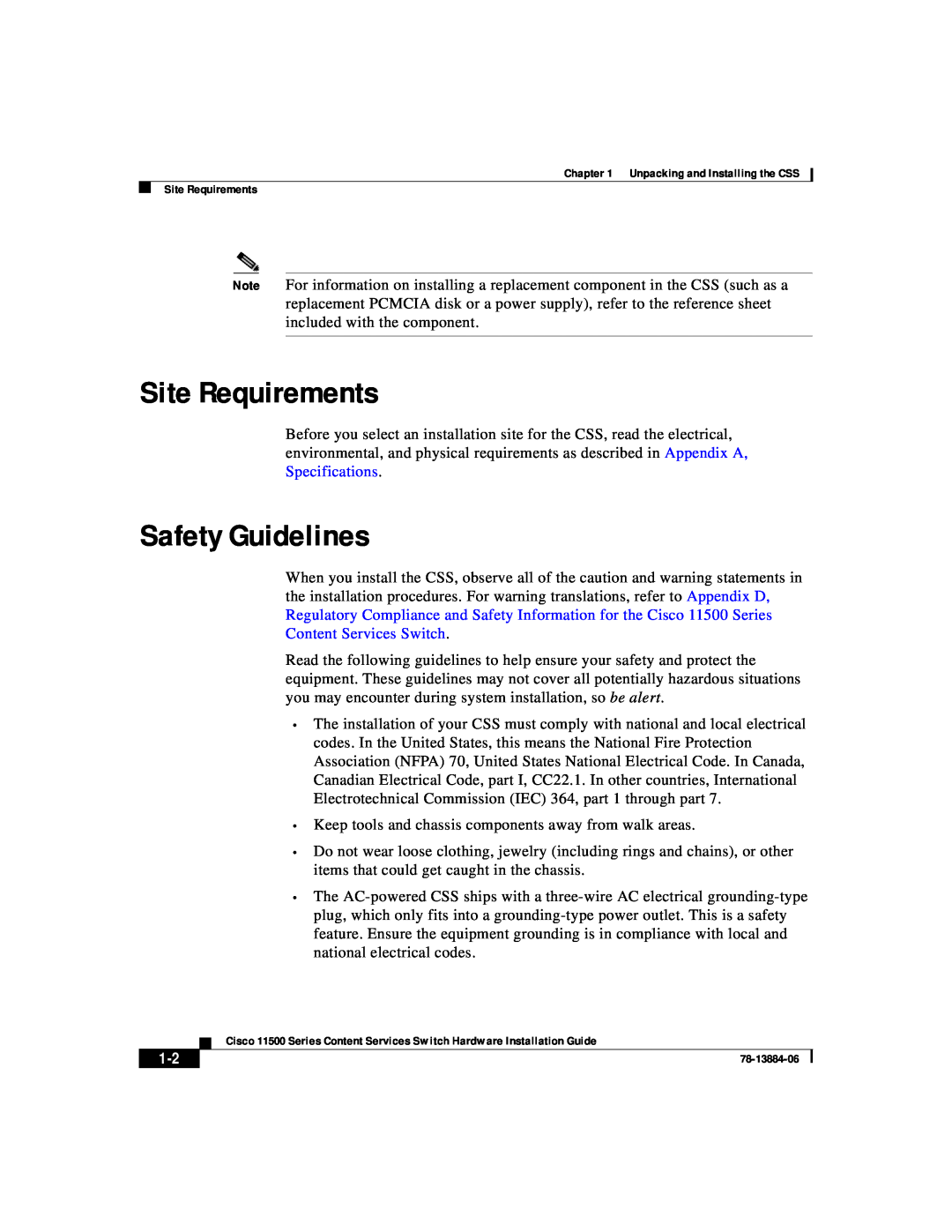 Cisco Systems 11500 Series manual Site Requirements, Safety Guidelines 
