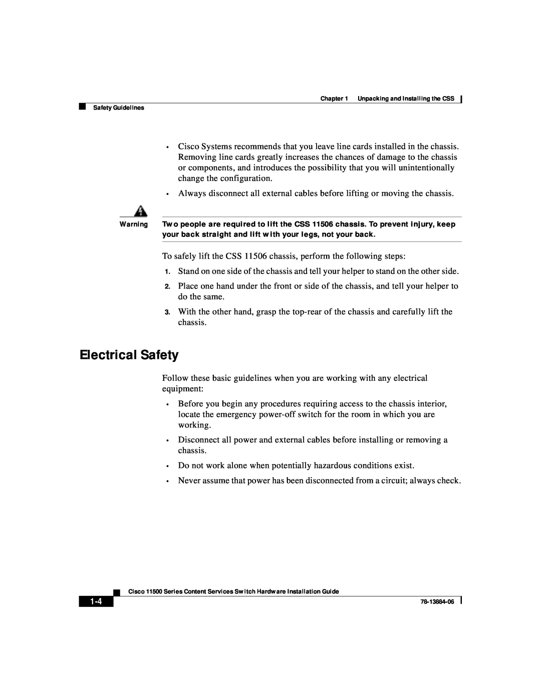 Cisco Systems 11500 Series manual Electrical Safety 