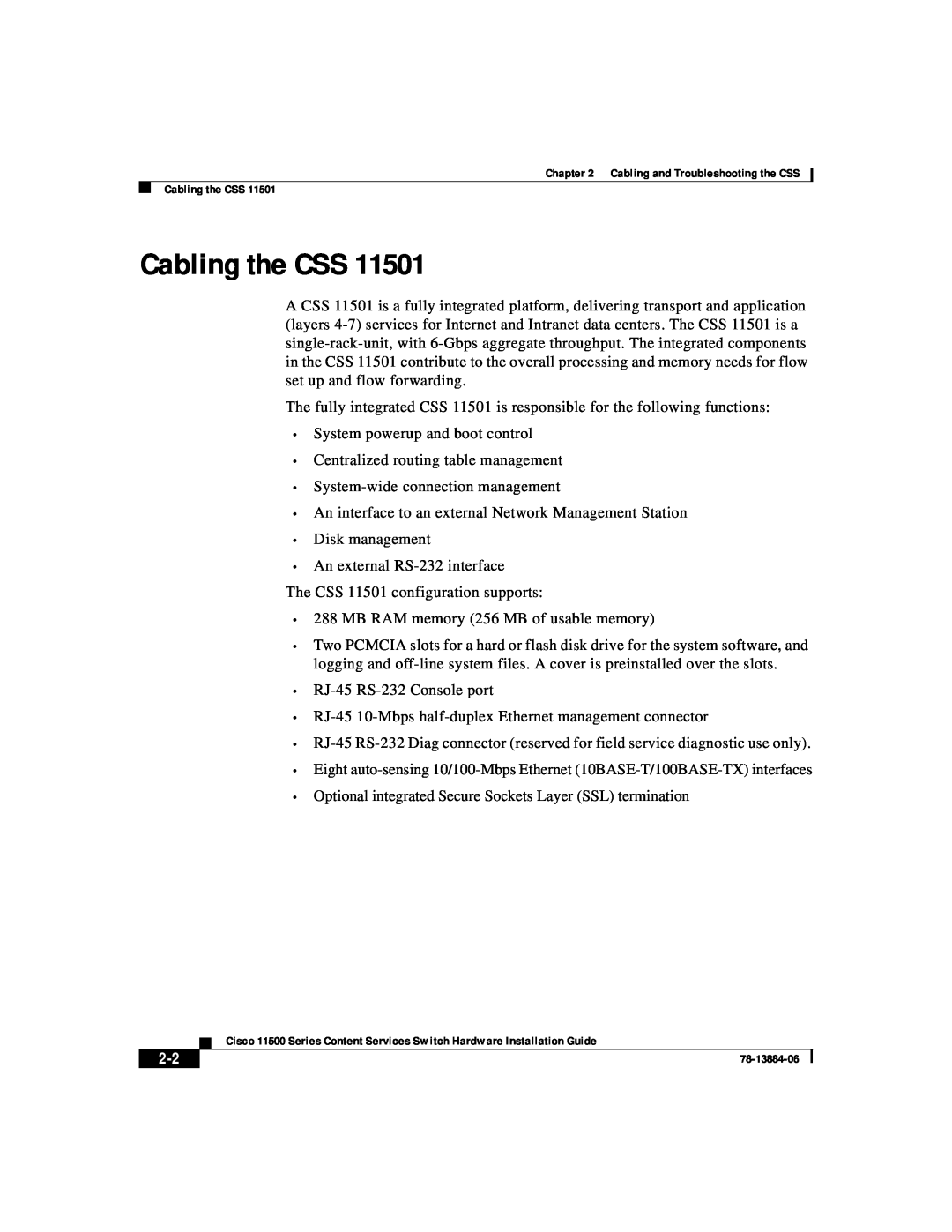 Cisco Systems 11500 Series manual Cabling the CSS 