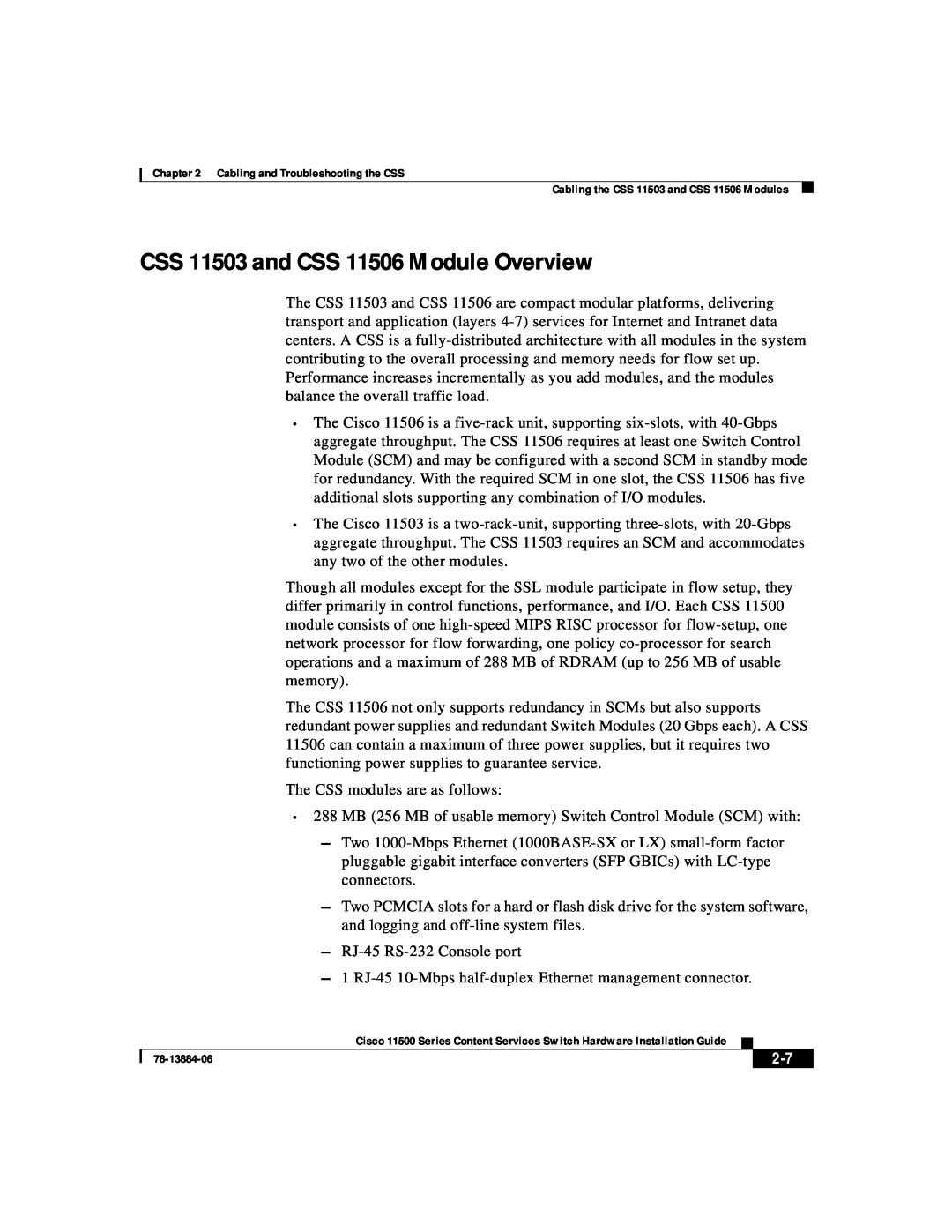 Cisco Systems 11500 Series manual CSS 11503 and CSS 11506 Module Overview 