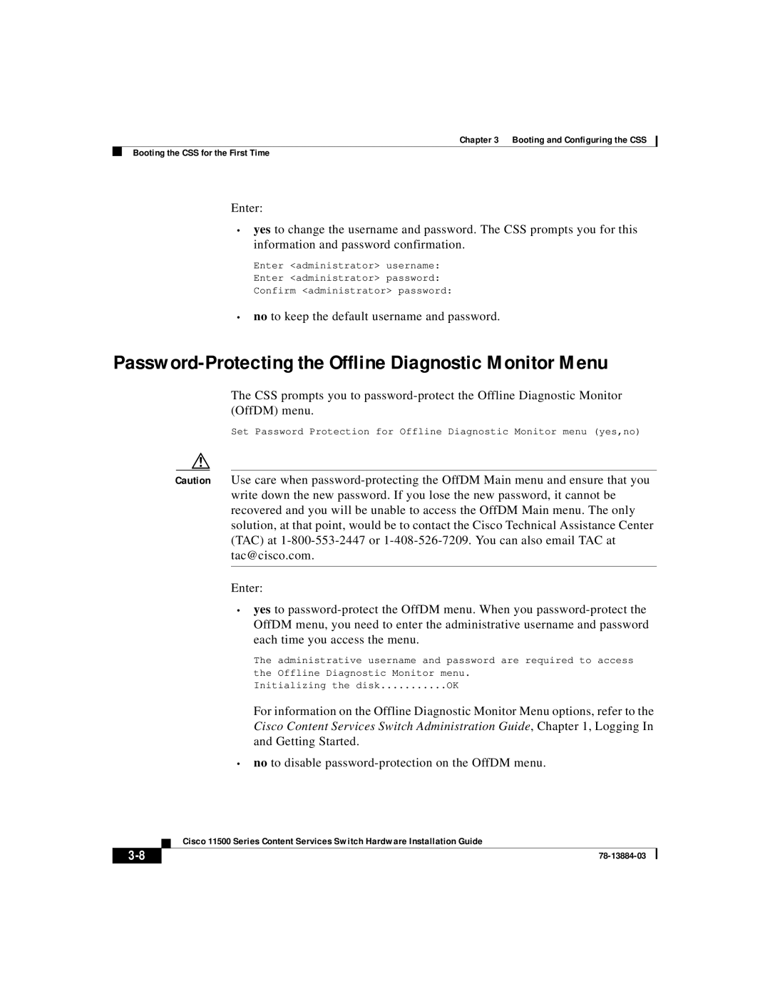 Cisco Systems 11500 Series manual Password-Protecting the Offline Diagnostic Monitor Menu 