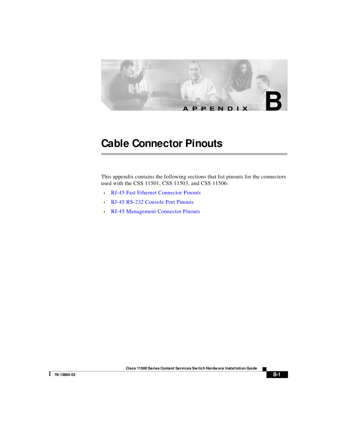 Cisco Systems 11500 Series manual Cable Connector Pinouts 