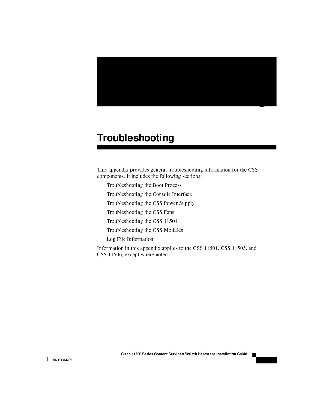 Cisco Systems 11500 Series manual Troubleshooting 