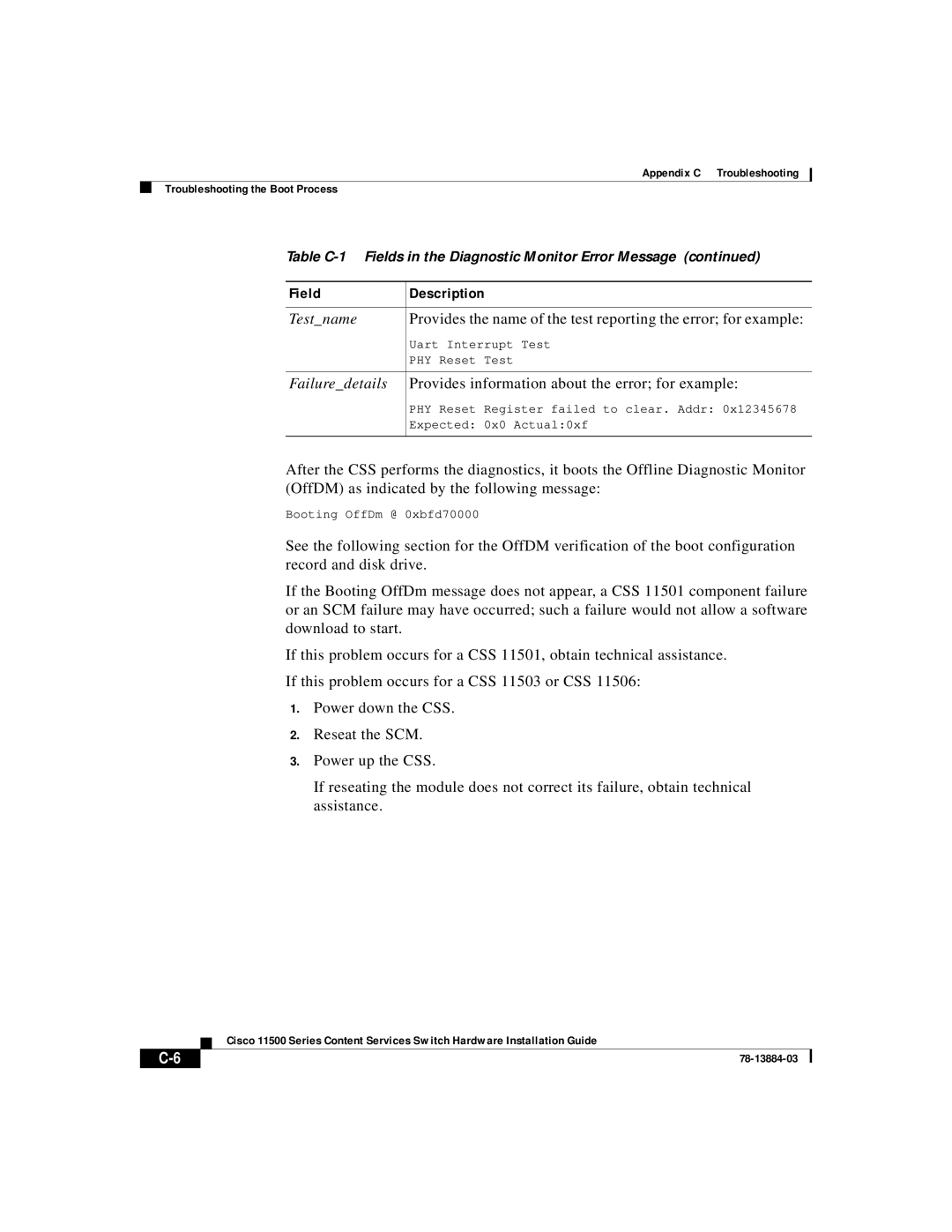 Cisco Systems 11500 Series manual Field Description, Provides information about the error for example 