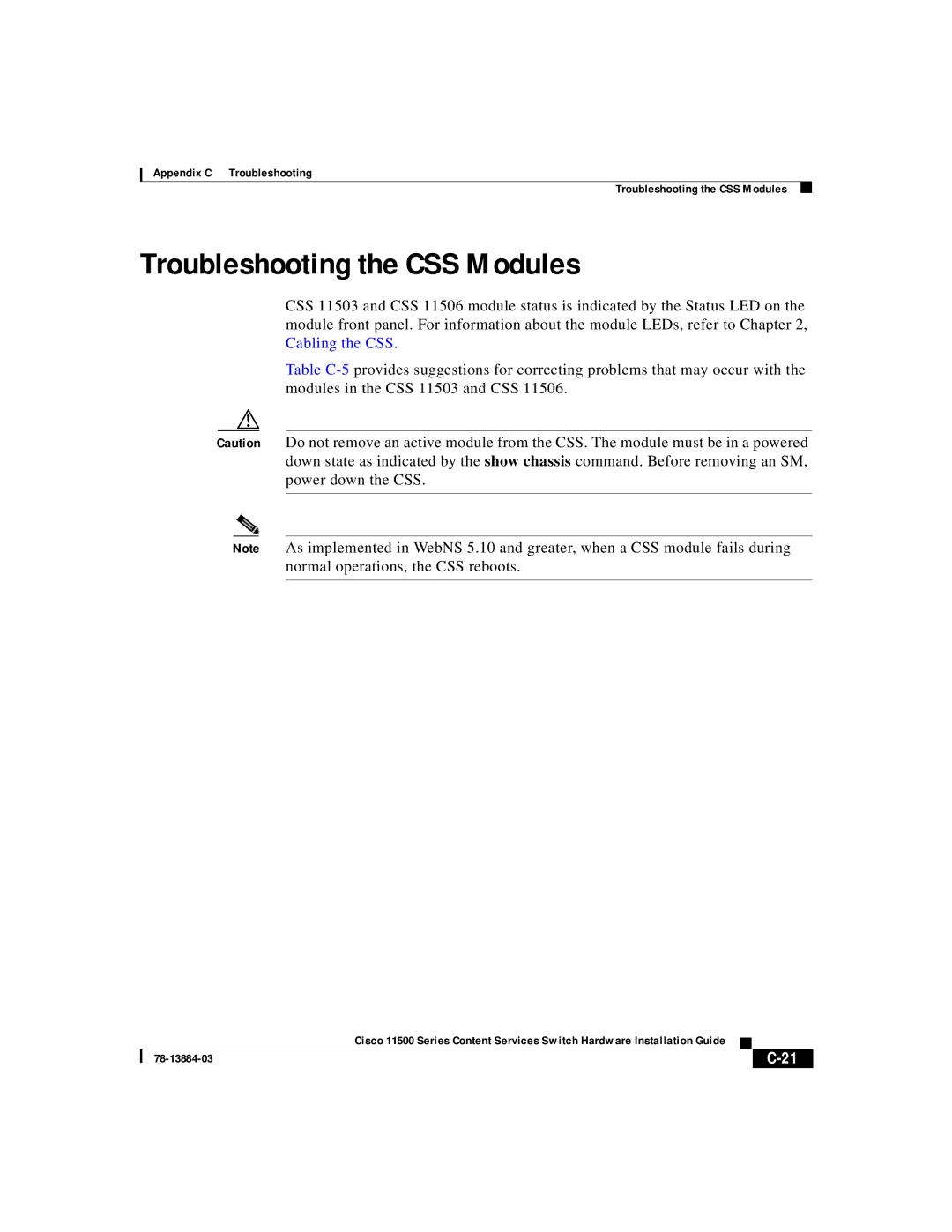 Cisco Systems 11500 Series manual Troubleshooting the CSS Modules 