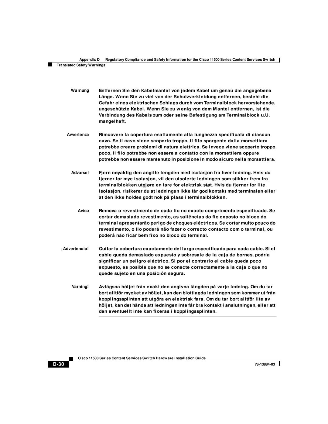 Cisco Systems 11500 Series manual Translated Safety Warnings 