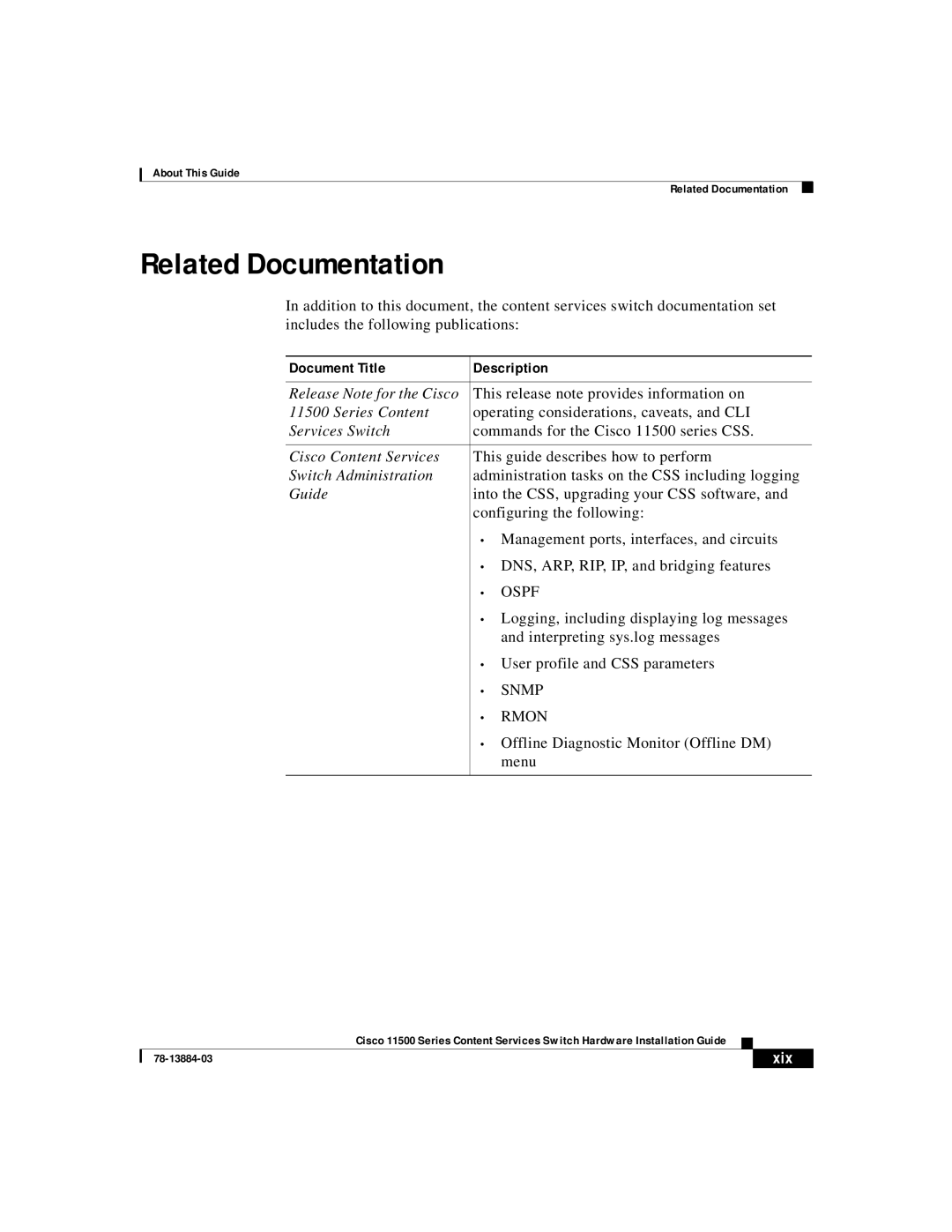 Cisco Systems 11500 Series manual Related Documentation, Document Title Description 