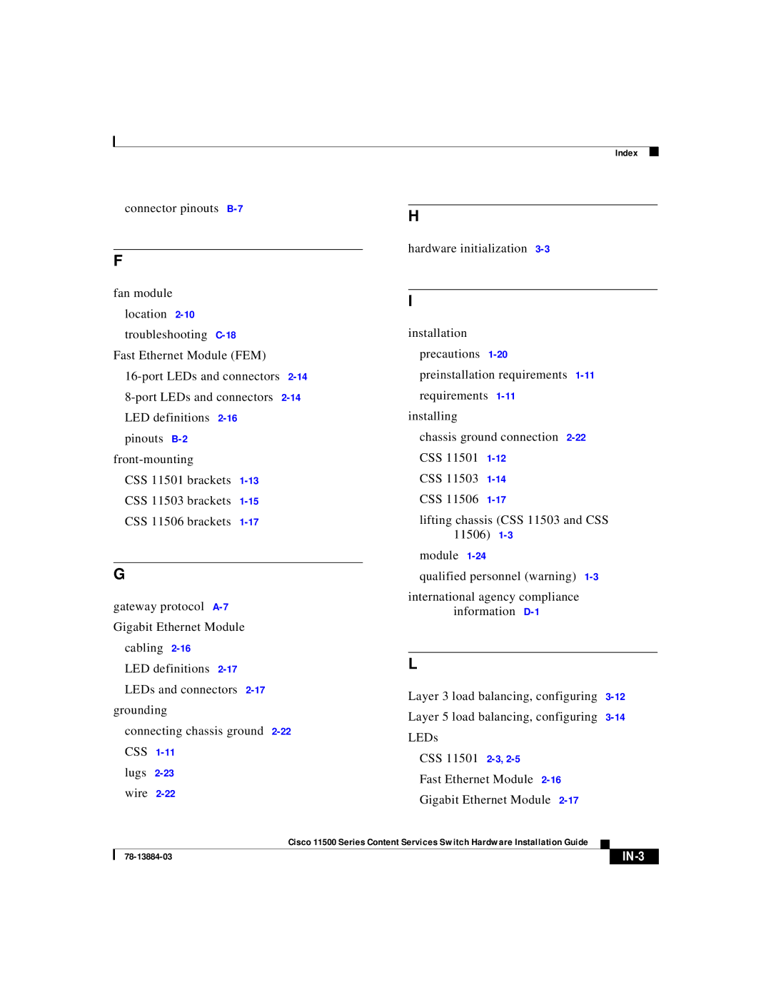 Cisco Systems 11500 Series manual IN-3 