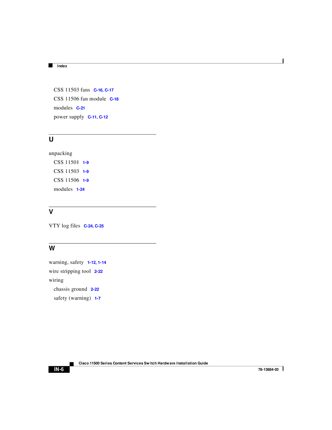 Cisco Systems 11500 Series manual IN-6 