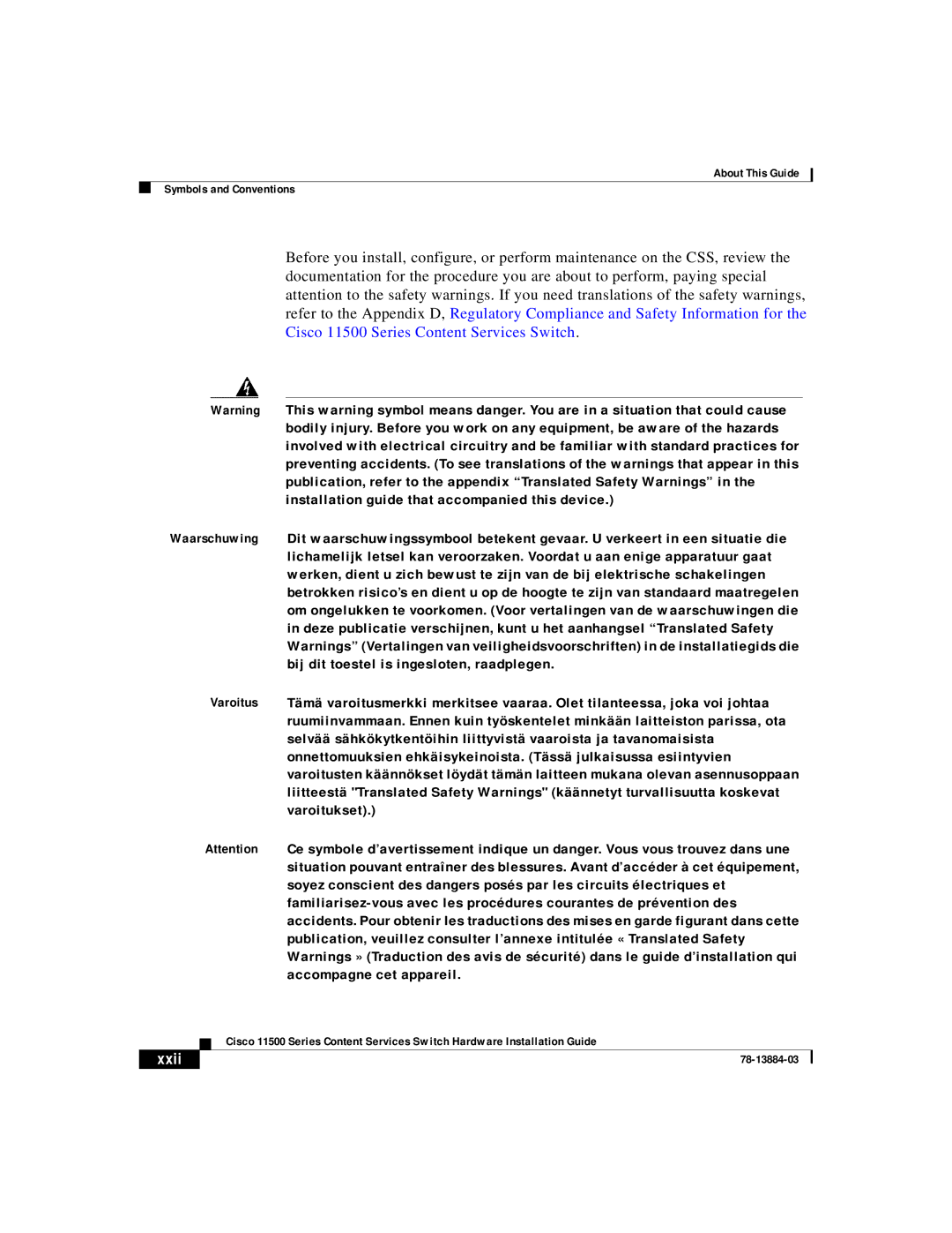 Cisco Systems 11500 Series manual Xxii 