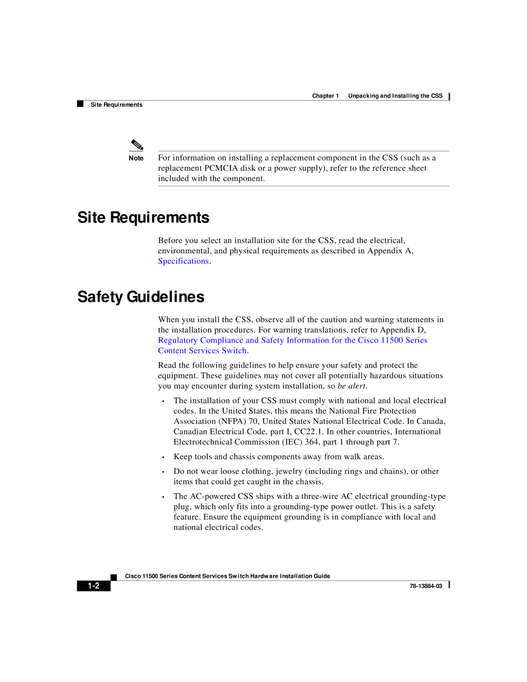 Cisco Systems 11500 Series manual Site Requirements, Safety Guidelines 