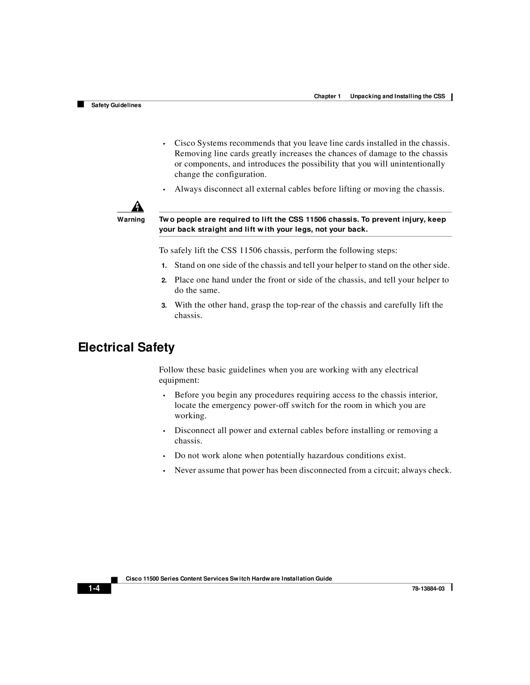 Cisco Systems 11500 Series manual Electrical Safety 