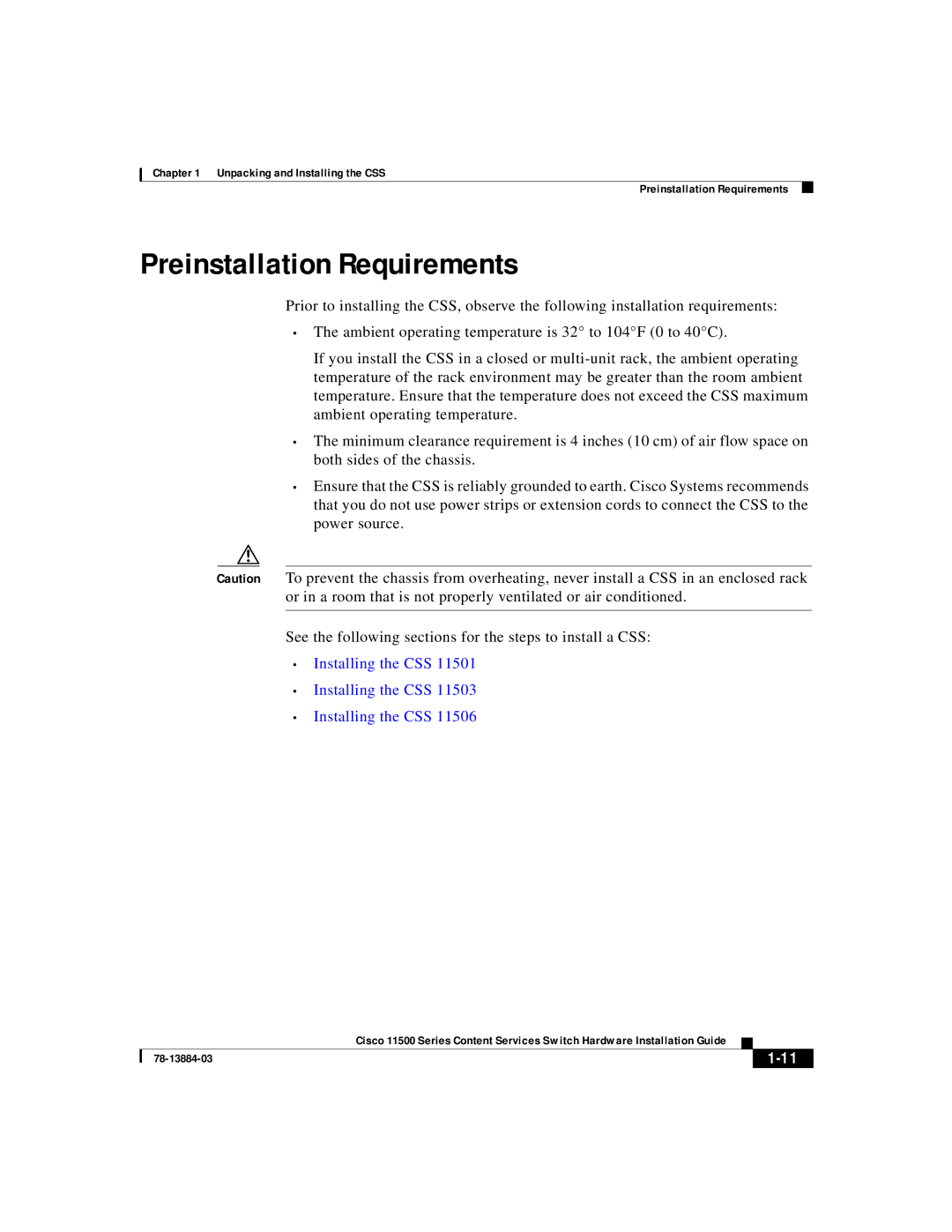 Cisco Systems 11500 Series manual Preinstallation Requirements 