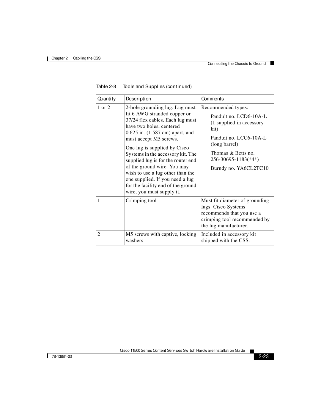 Cisco Systems 11500 Series manual Connecting the Chassis to Ground 