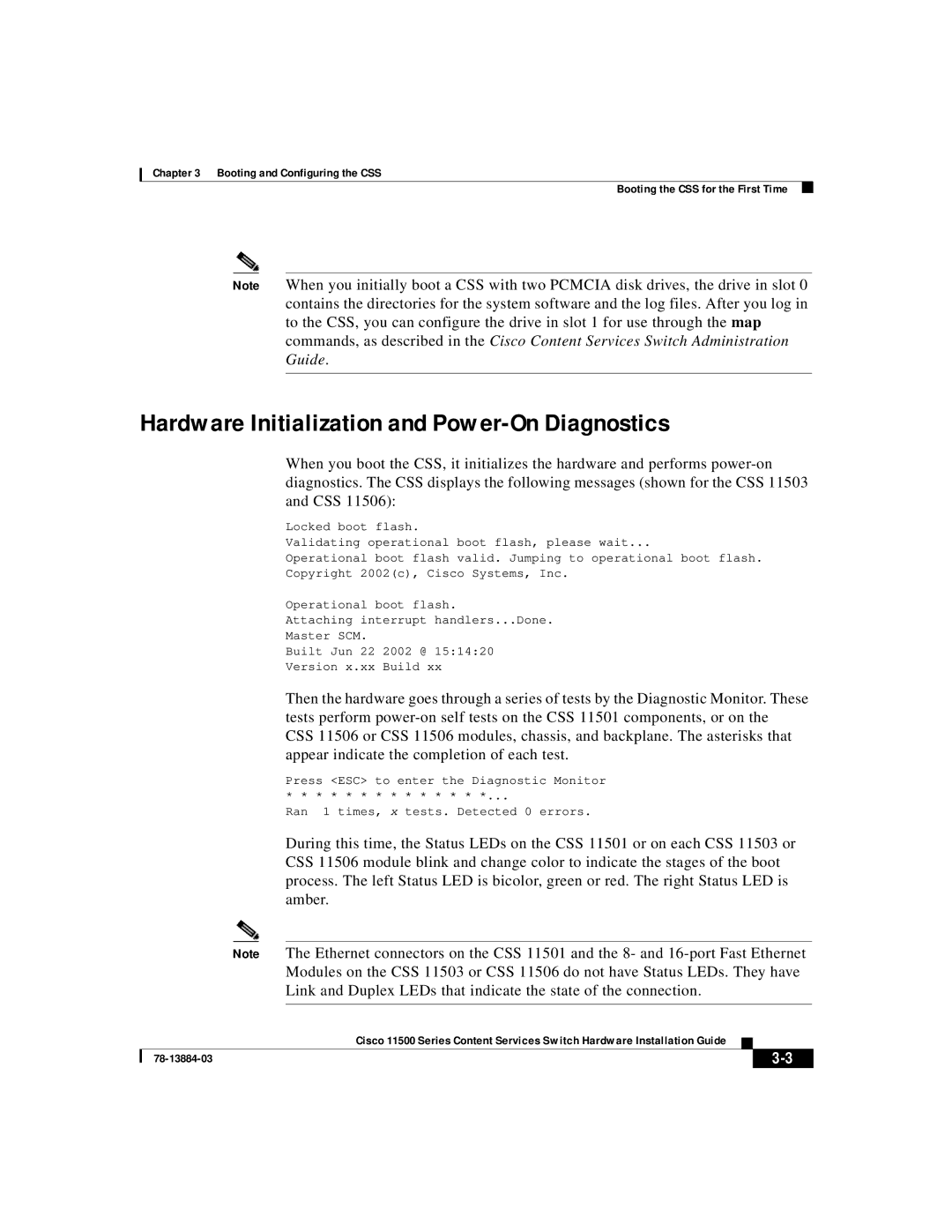 Cisco Systems 11500 Series manual Hardware Initialization and Power-On Diagnostics 