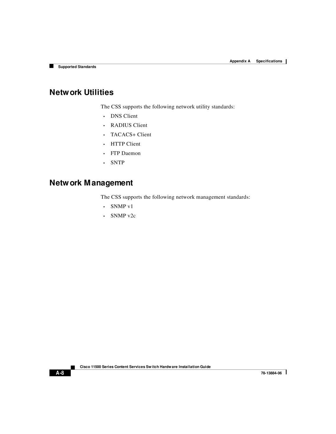 Cisco Systems 11500 Series manual Network Utilities, Network Management 