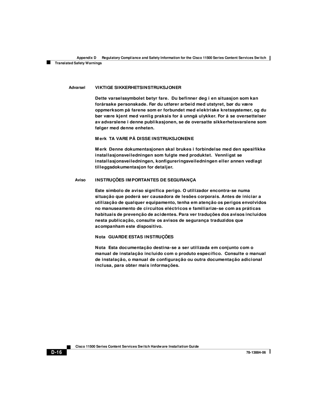 Cisco Systems 11500 Series manual Translated Safety Warnings 